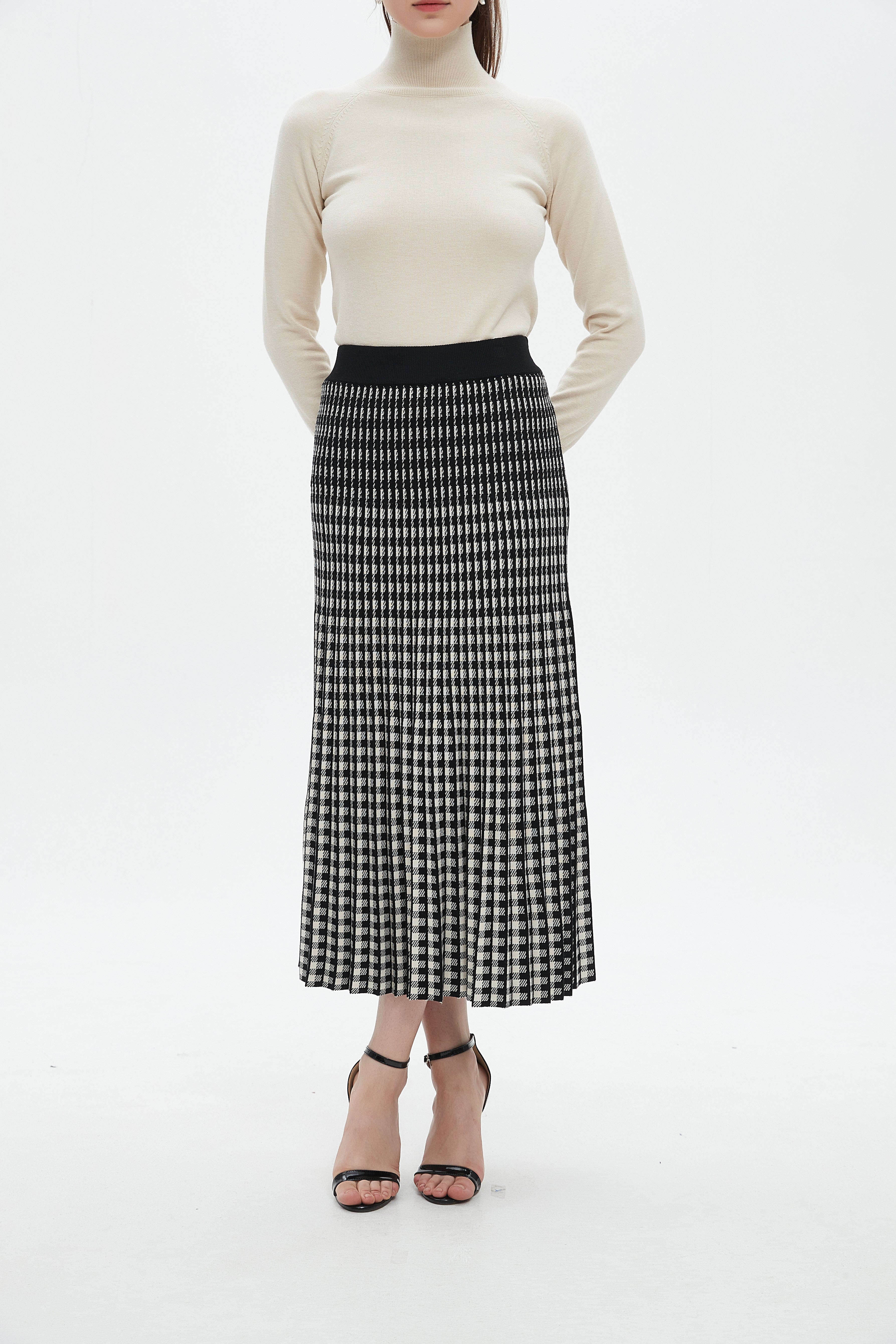 ميكا تنورة نسائية ميدي مربعات مخصرة