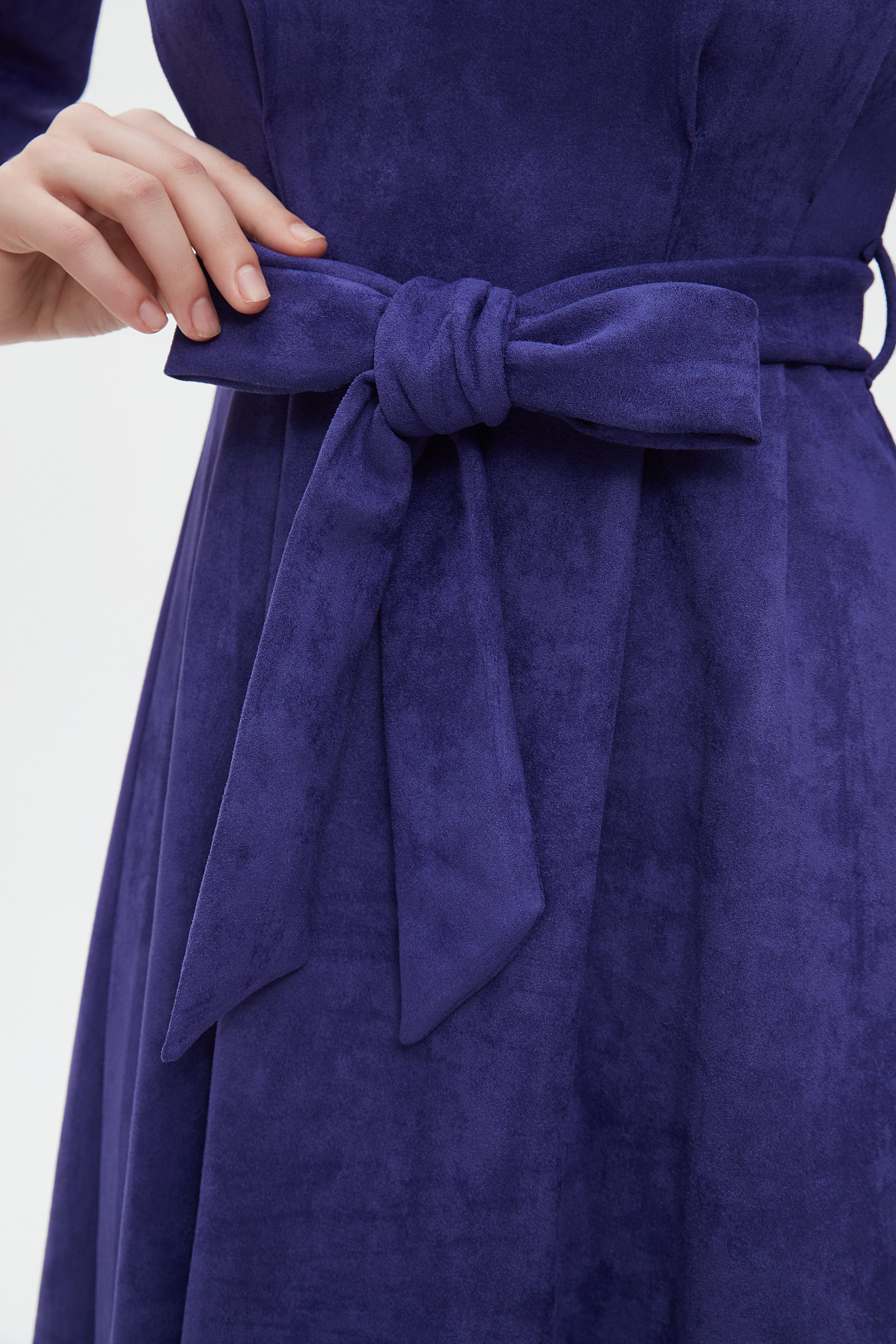 ميكا فستان ميدي بأكمام 3/4 برباط خصر