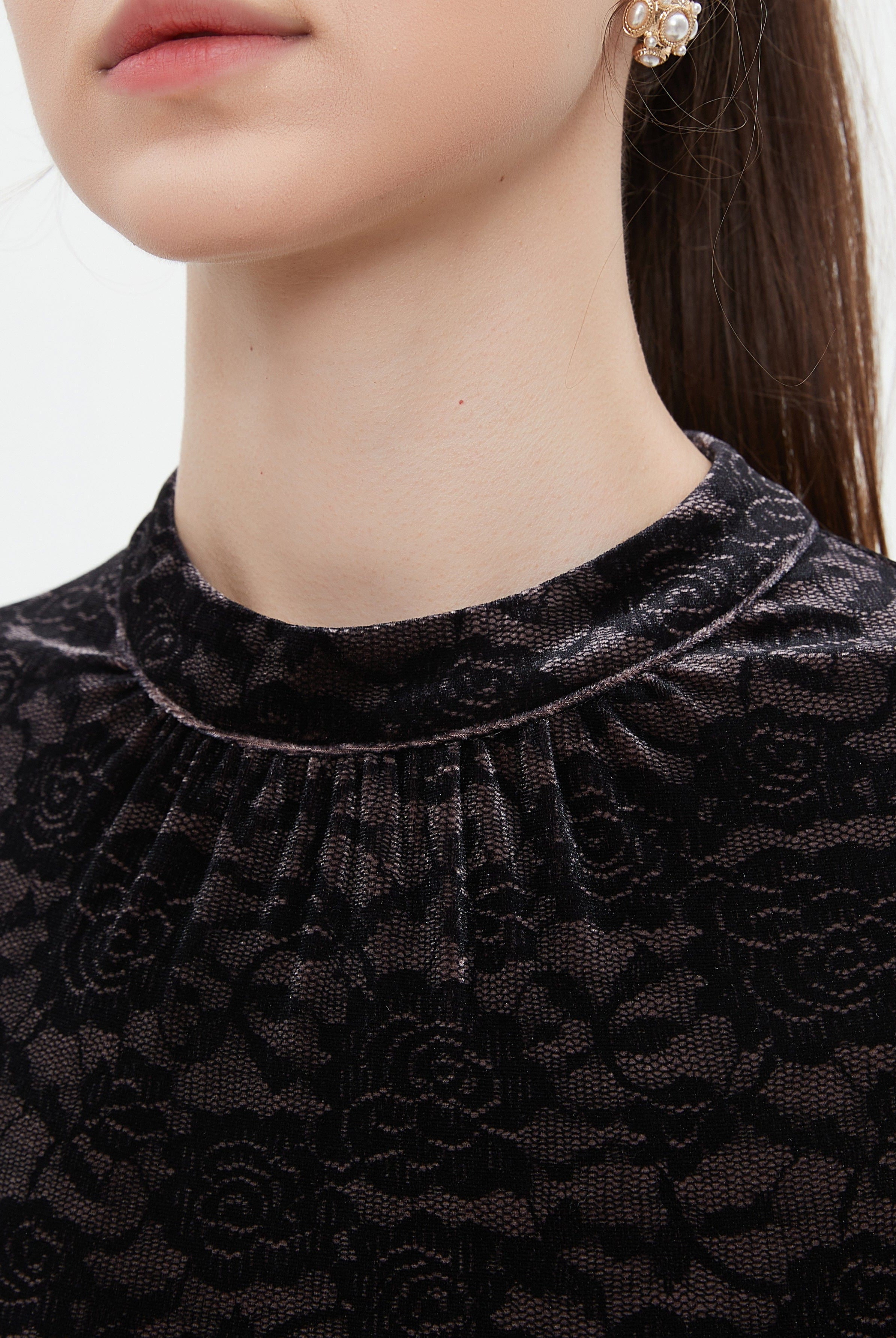 ميكا فستان ميدي بأكمام طويلة مشجر مزموم من الخصر