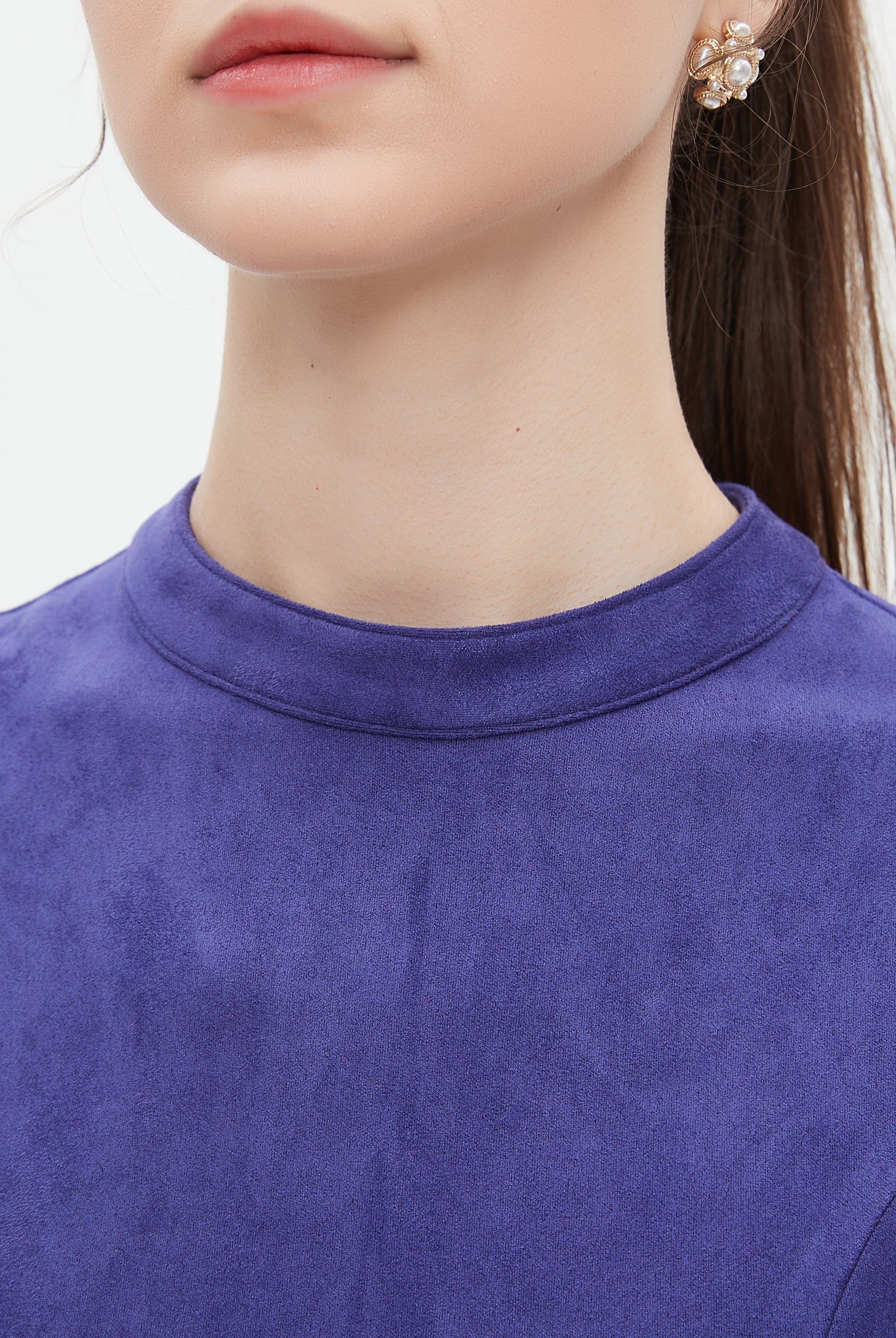 ميكا فستان ميدي بأكمام قصيرة سادة بليسية مكشكش من الاسفل