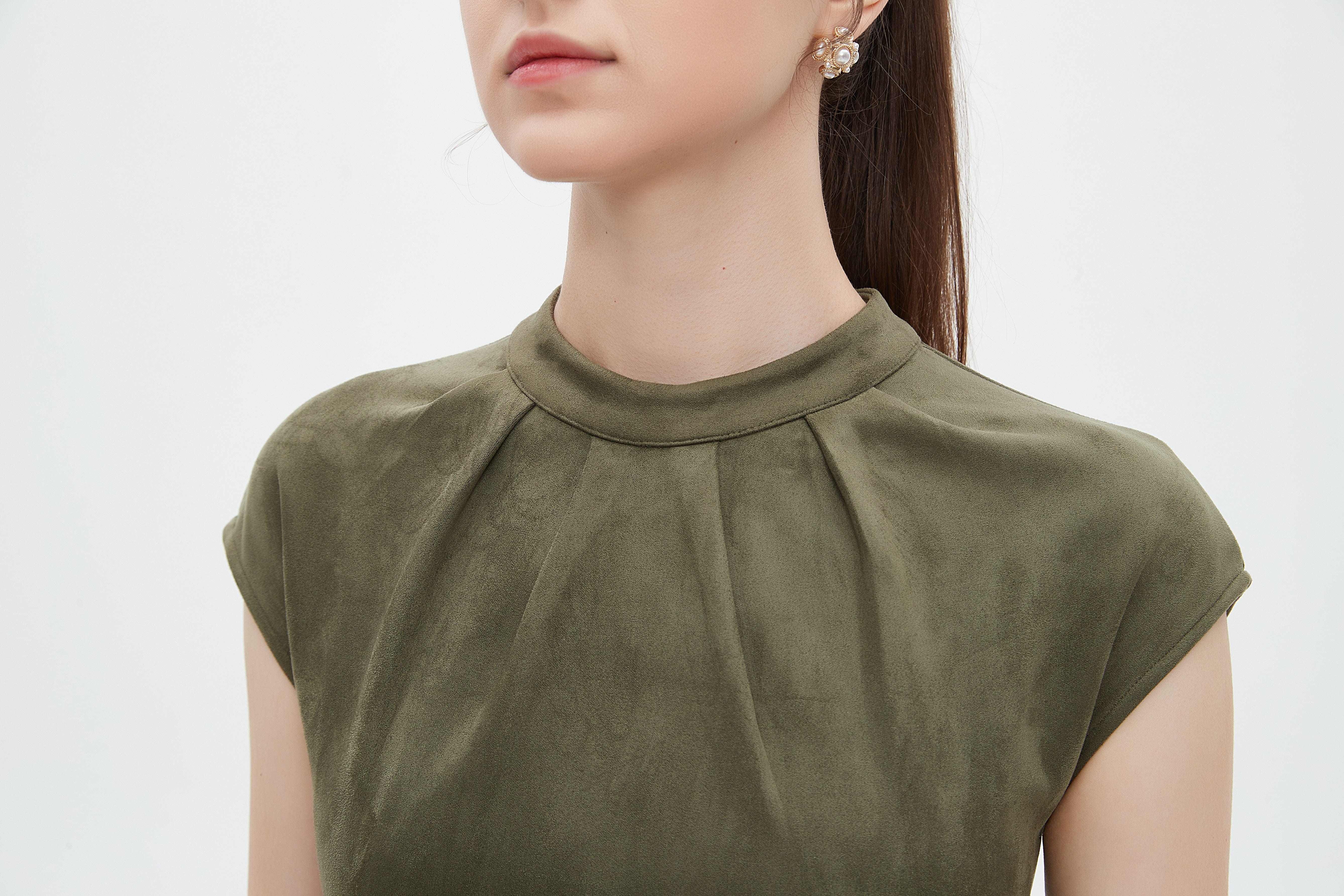 ميكا فستان ميدي بأكمام قصيرة سادة بليسية