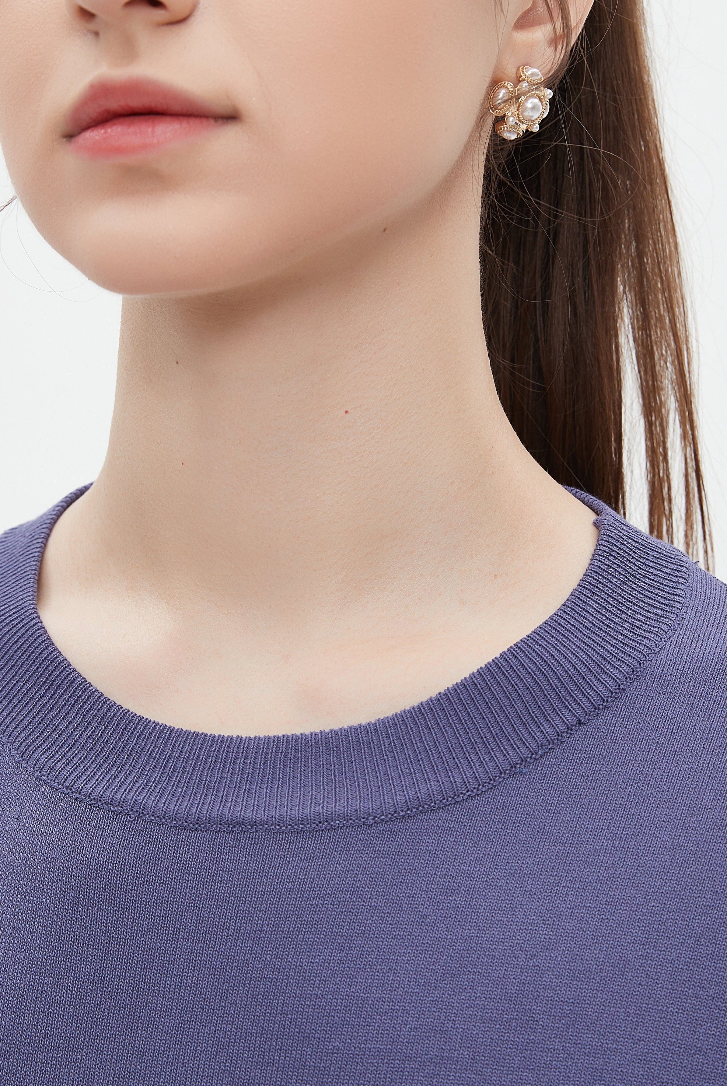 ميكا بلوزة نسائية طويلة برقبة دائرية سادة وكم طويل