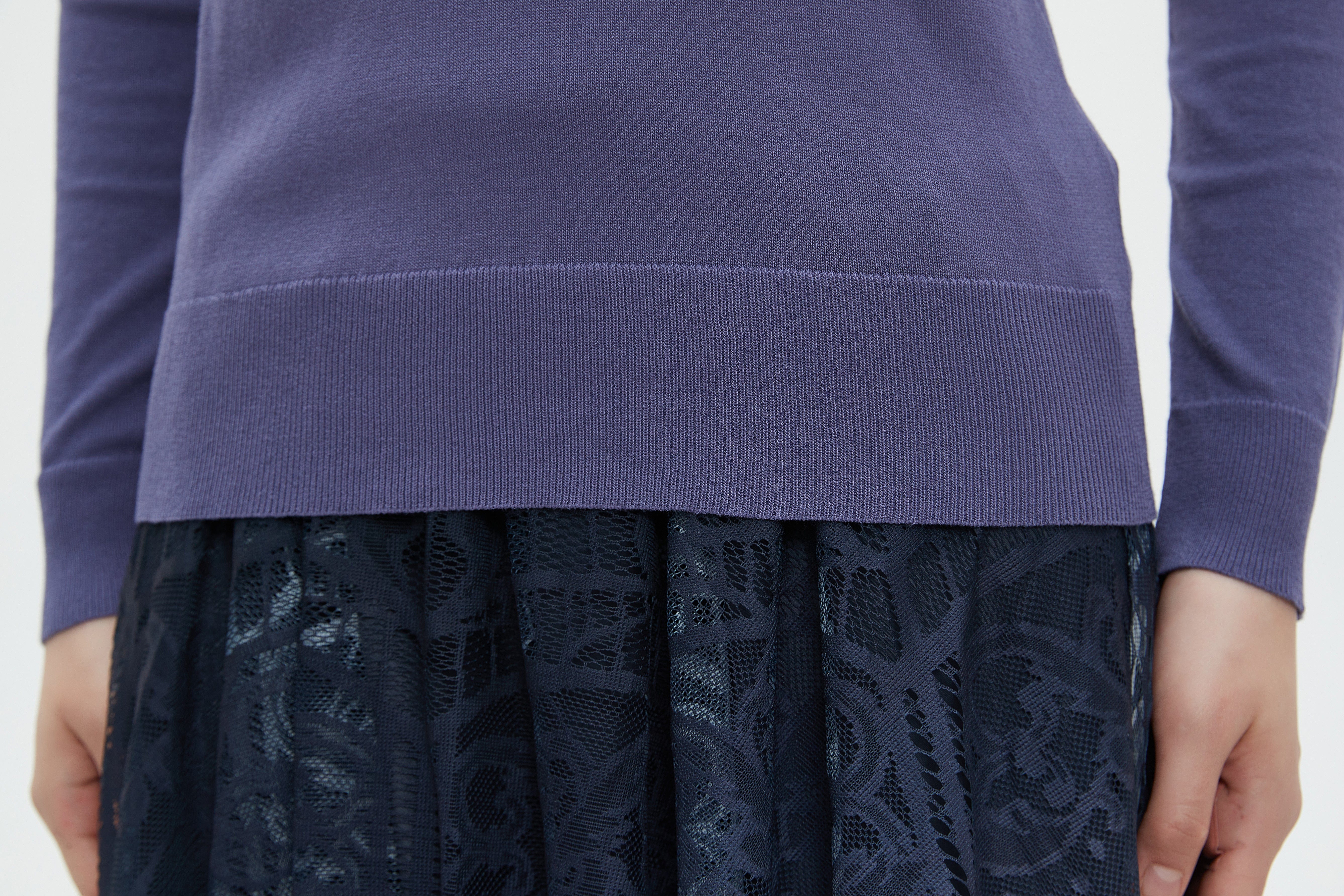 ميكا بلوزة نسائية طويلة برقبة دائرية سادة وكم طويل