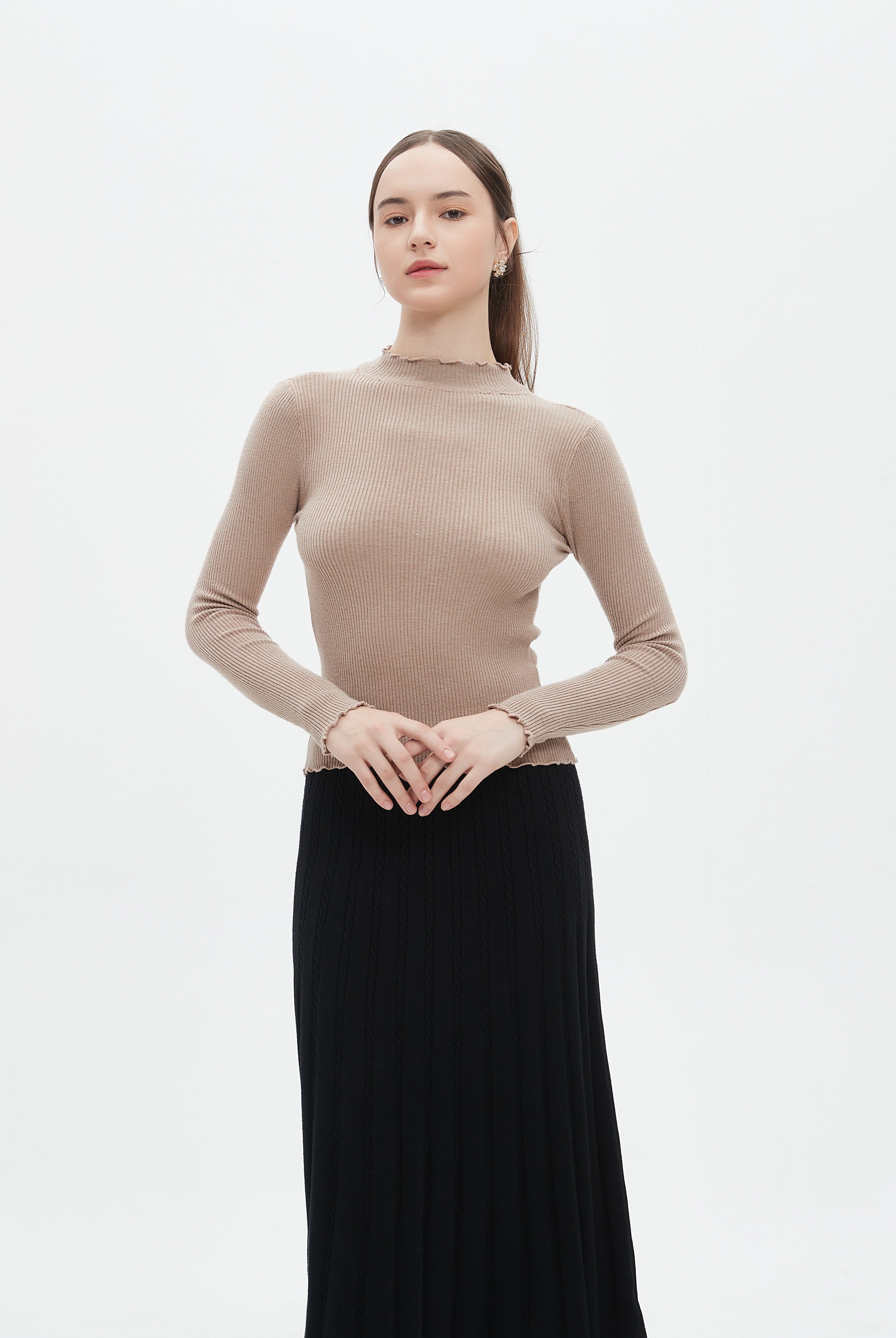 ميكا توب نسائي للشتاء بكم طويل ورقبة دائرية