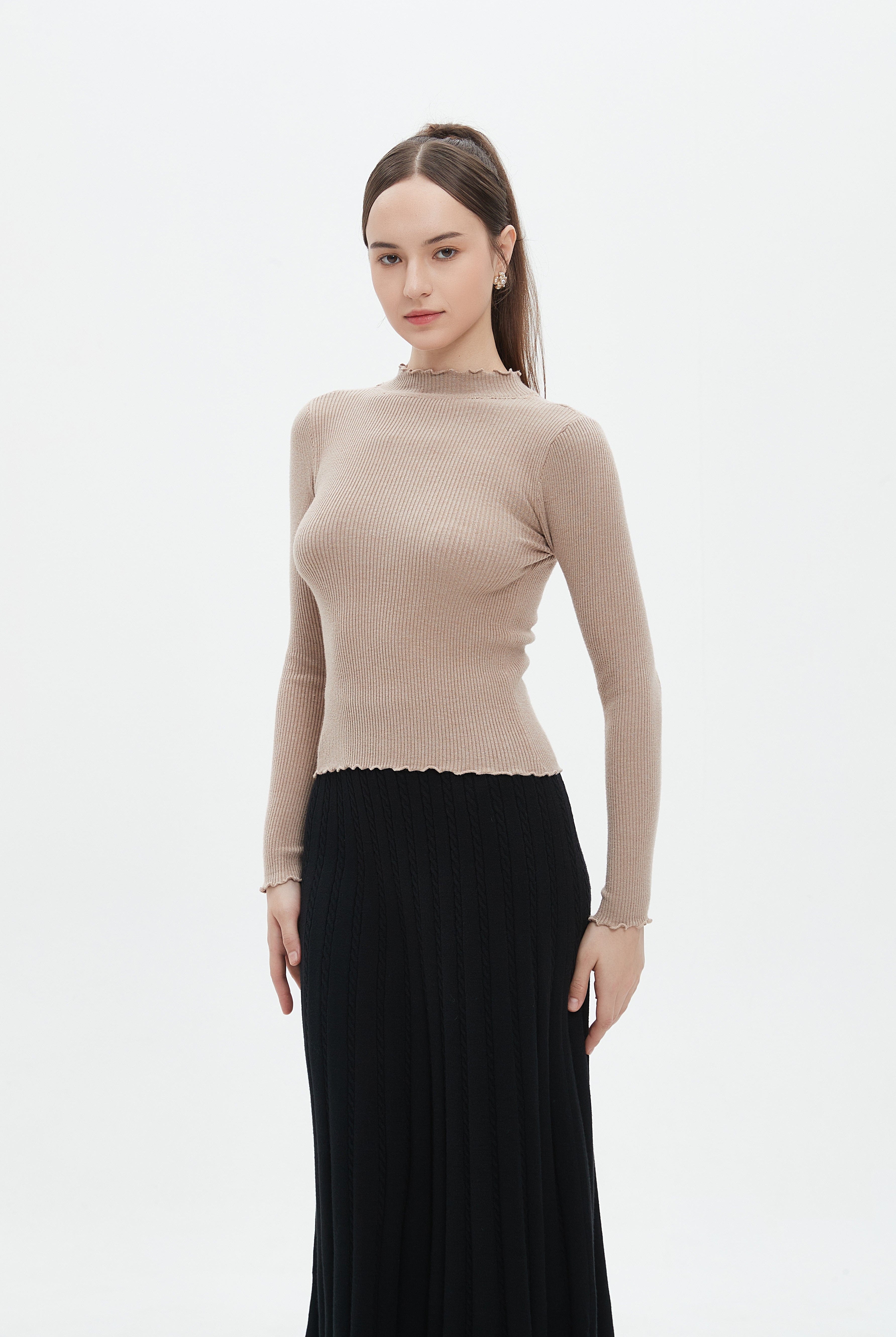 ميكا توب نسائي للشتاء بكم طويل ورقبة دائرية