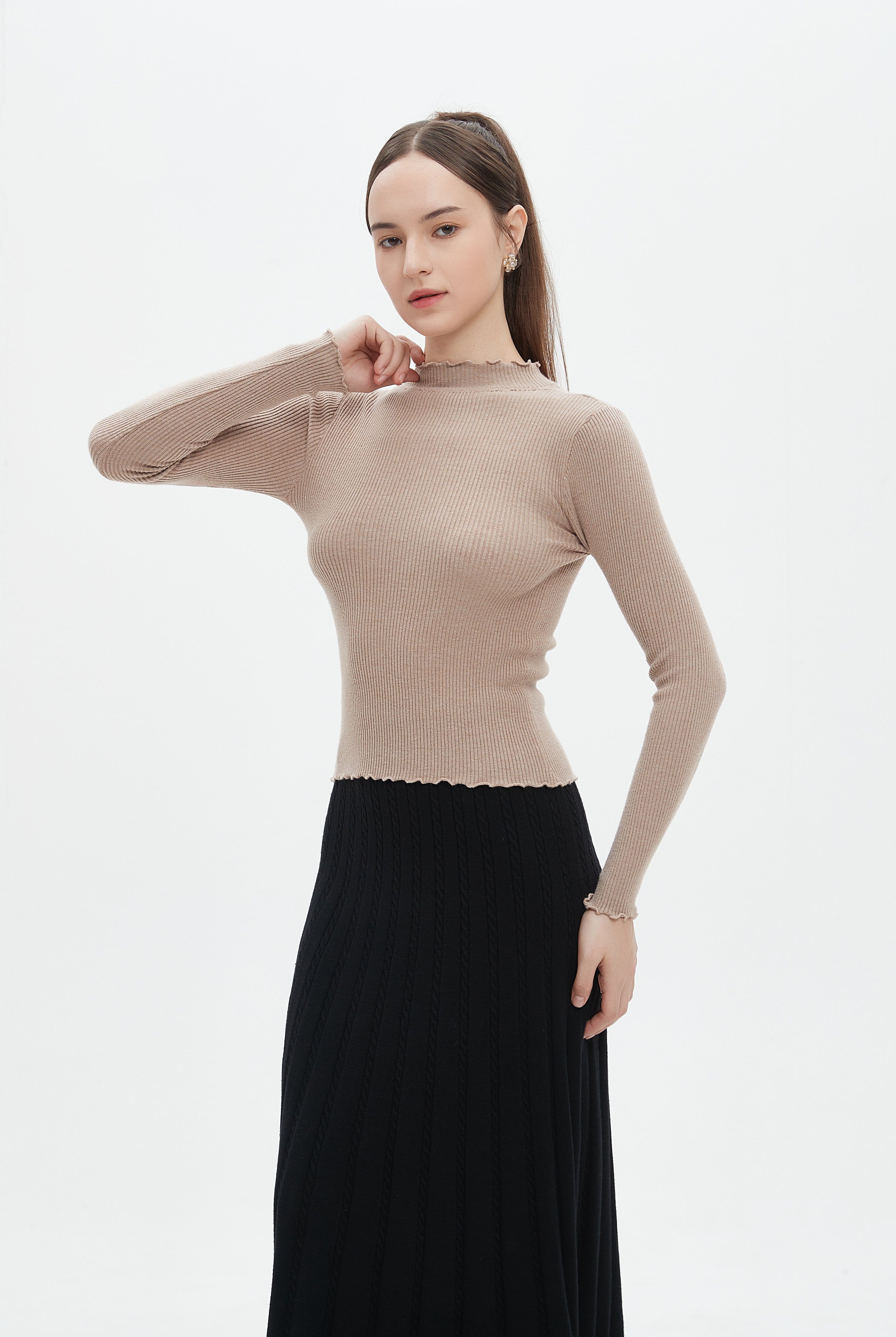 ميكا توب نسائي للشتاء بكم طويل ورقبة دائرية