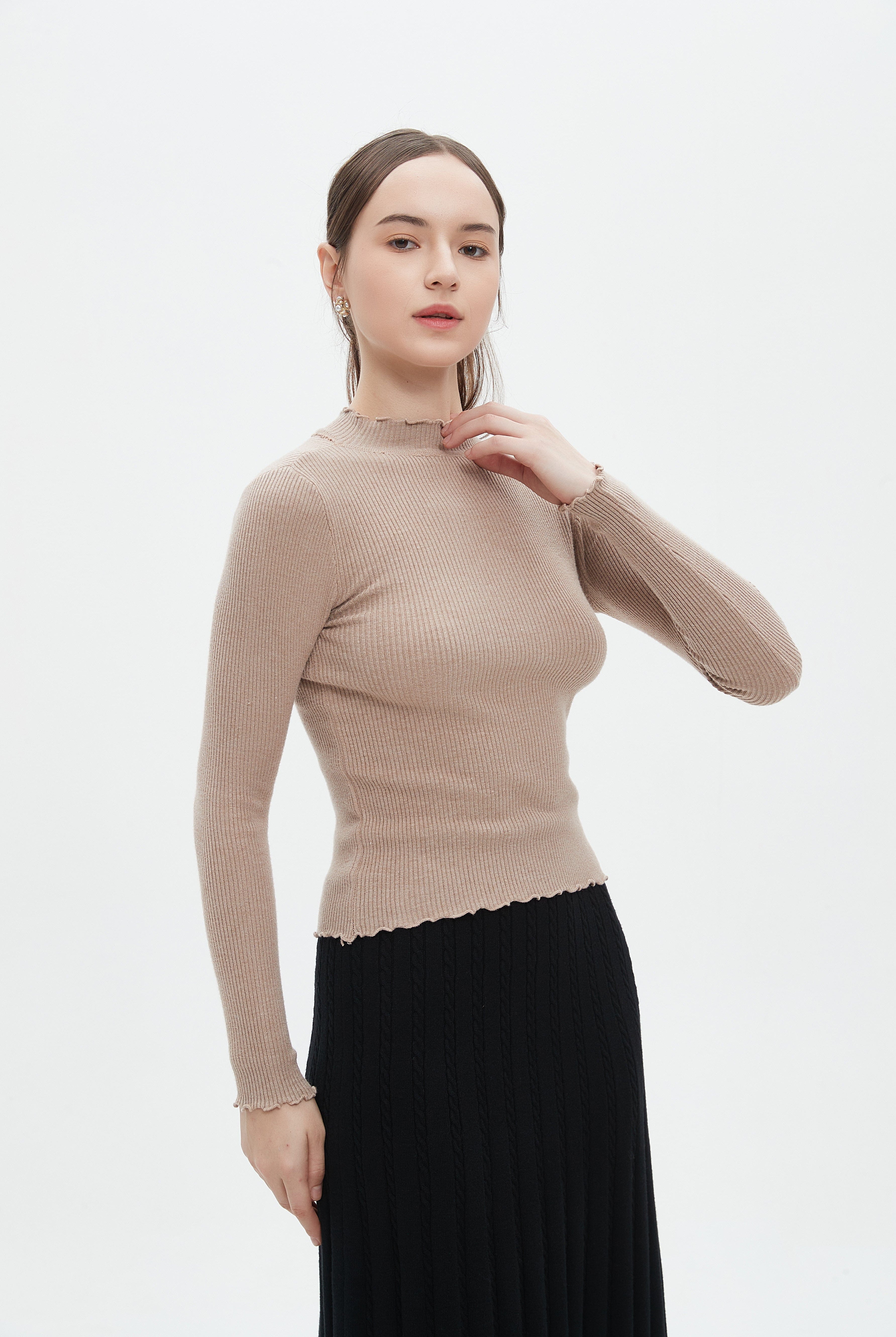 ميكا توب نسائي للشتاء بكم طويل ورقبة دائرية