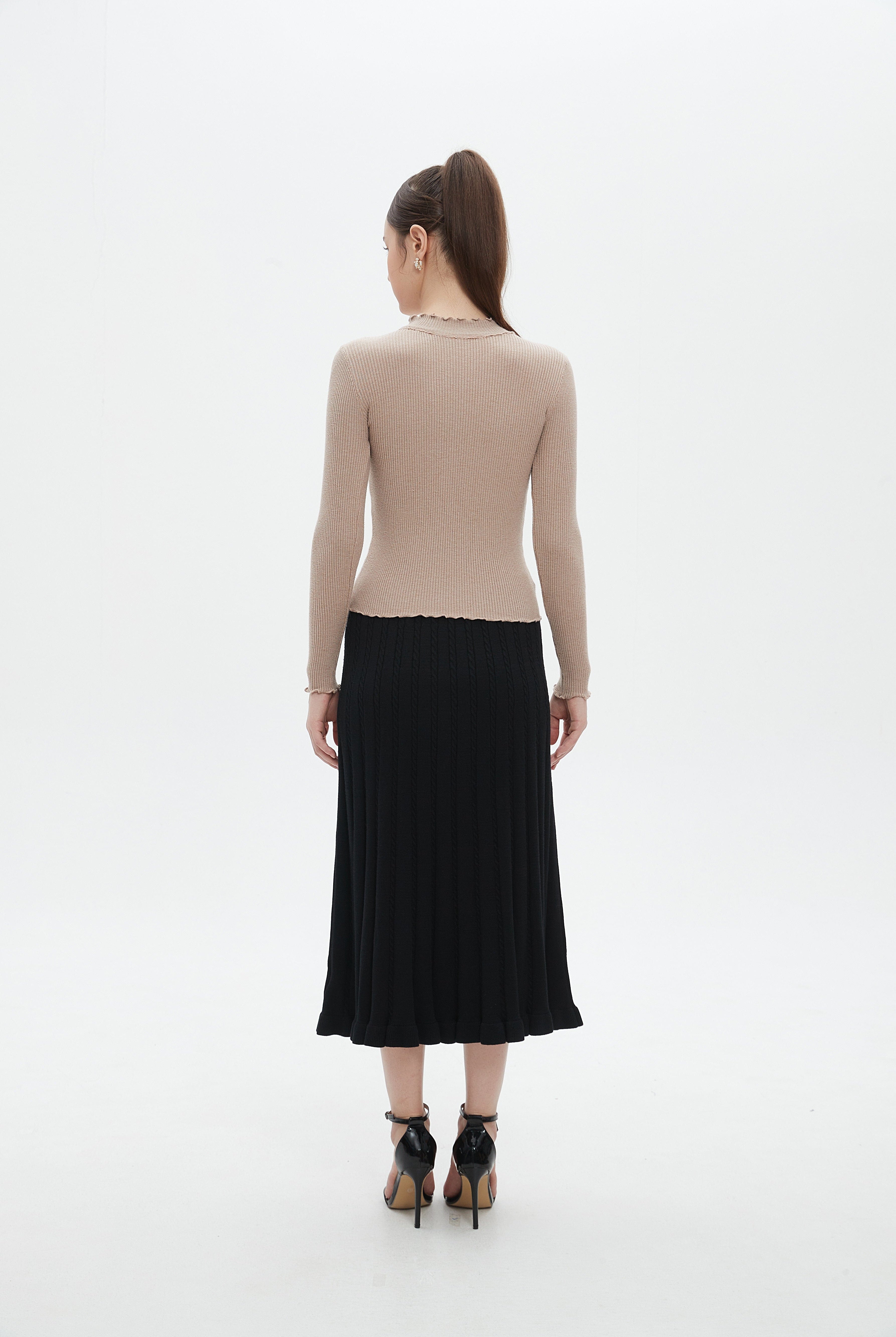 ميكا توب نسائي للشتاء بكم طويل ورقبة دائرية