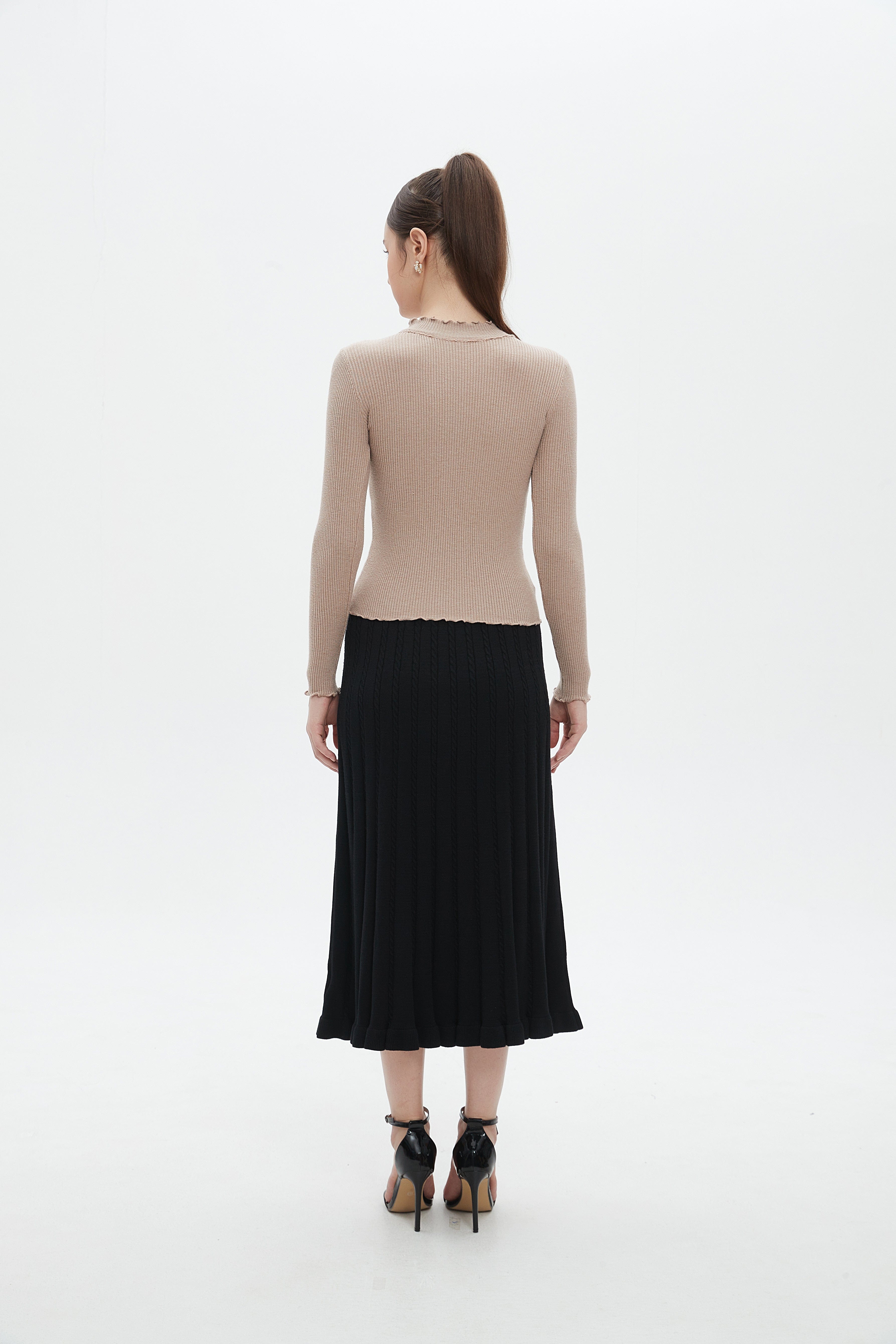 ميكا توب نسائي للشتاء بكم طويل ورقبة دائرية