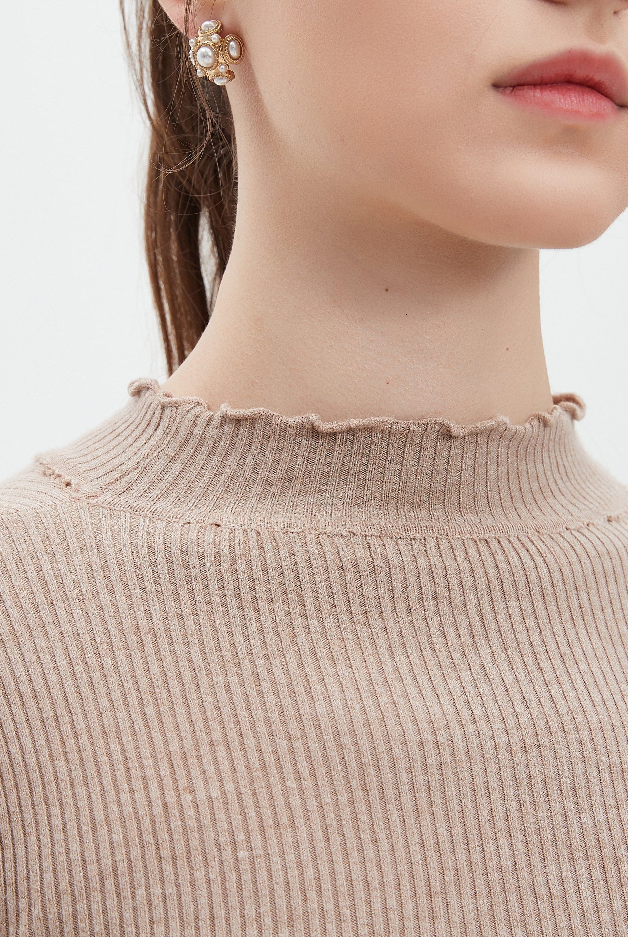 ميكا توب نسائي للشتاء بكم طويل ورقبة دائرية