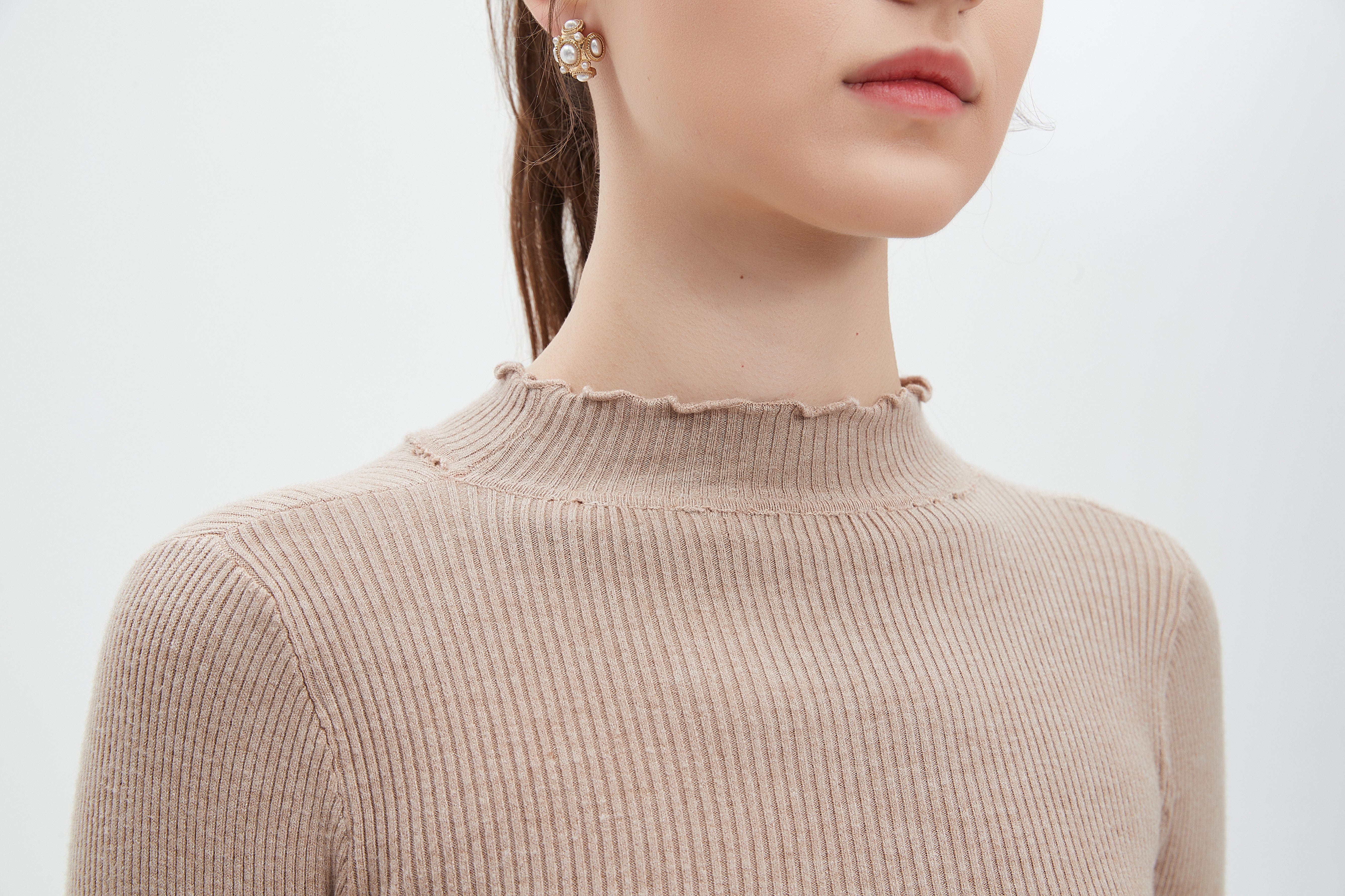 ميكا توب نسائي للشتاء بكم طويل ورقبة دائرية