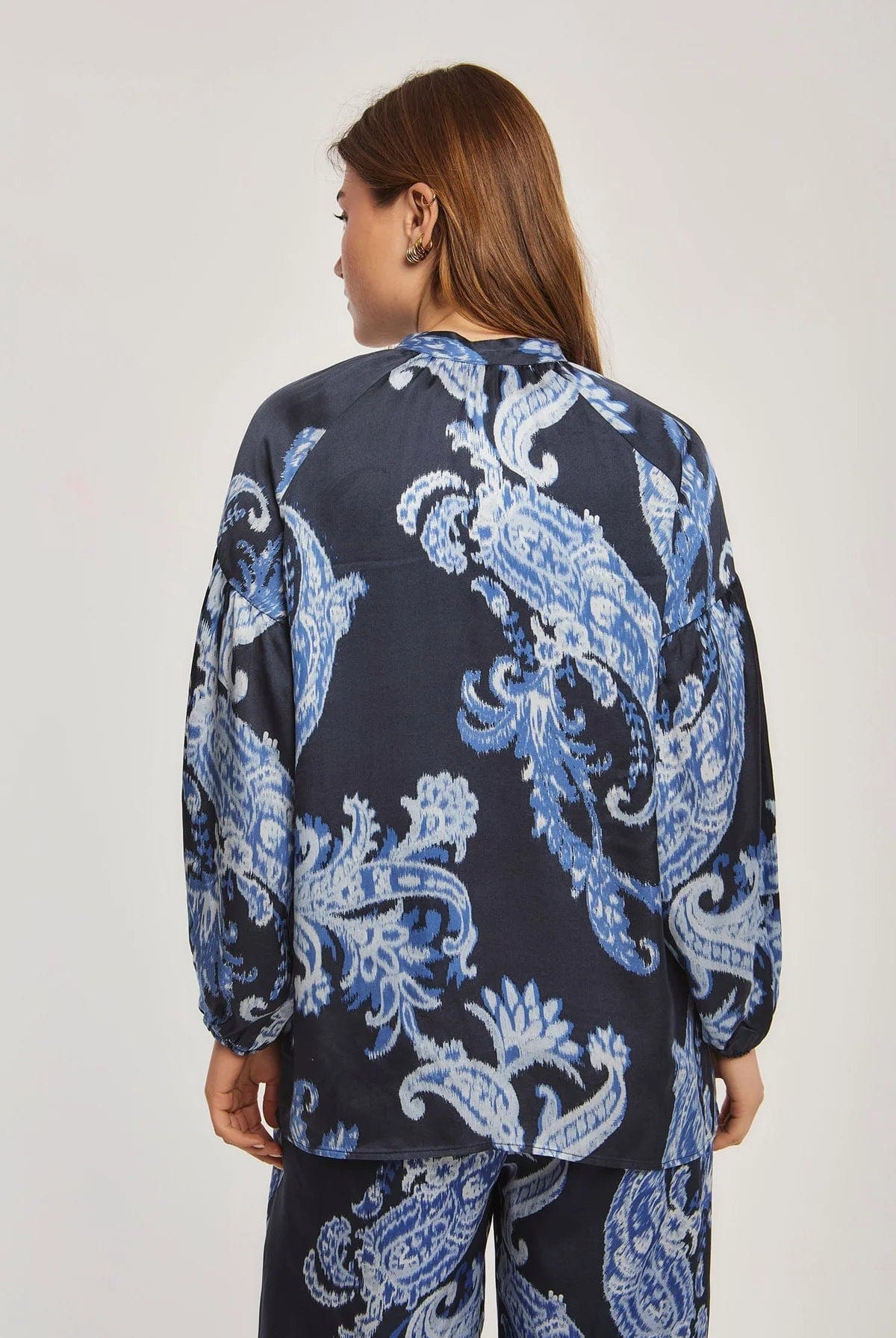 داليدرس بلوزة نسائية مطبوع بأكمام طويلة نيلي