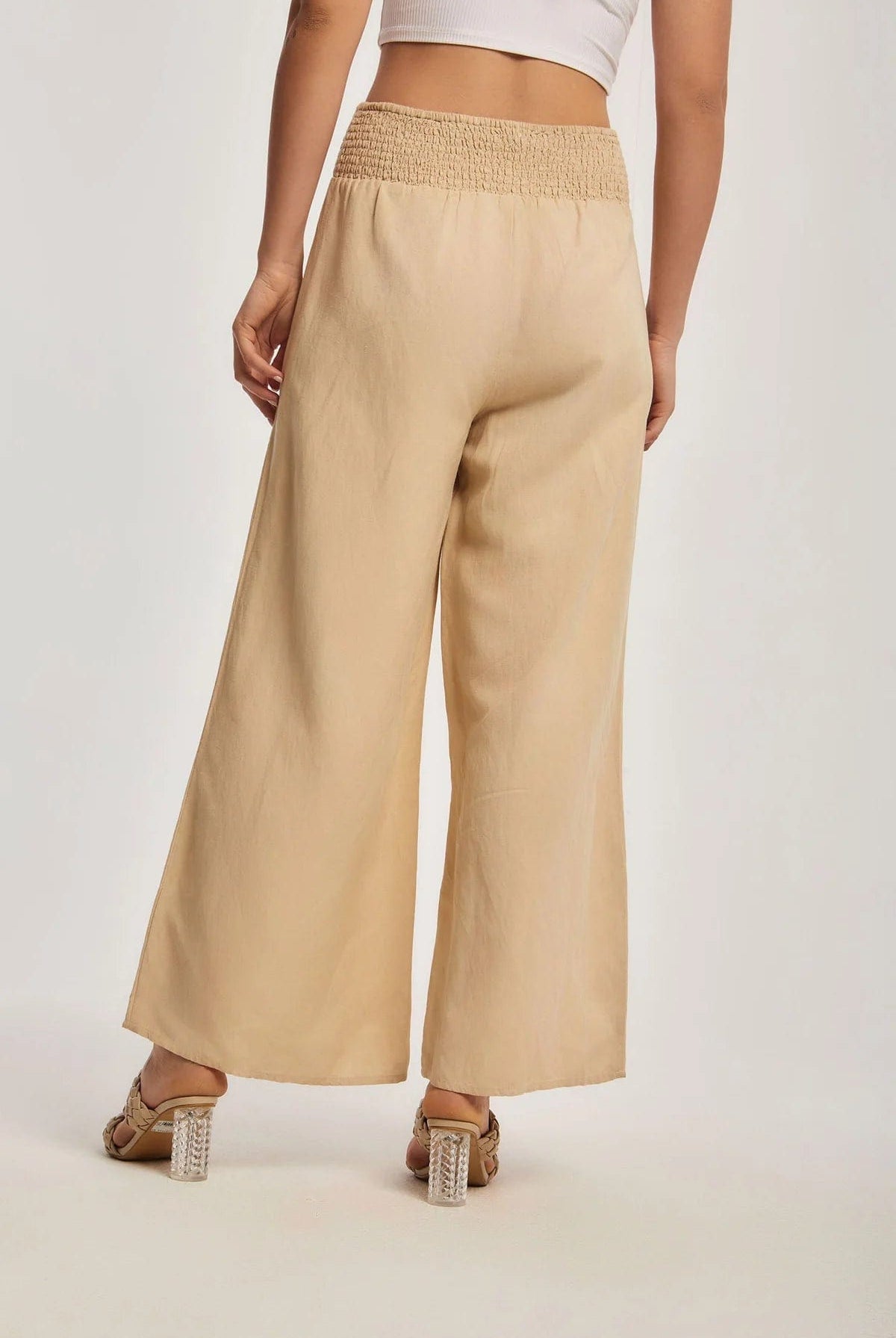 داليدرس بنطلون نسائي سادة واسع بخصر مطاط بيج