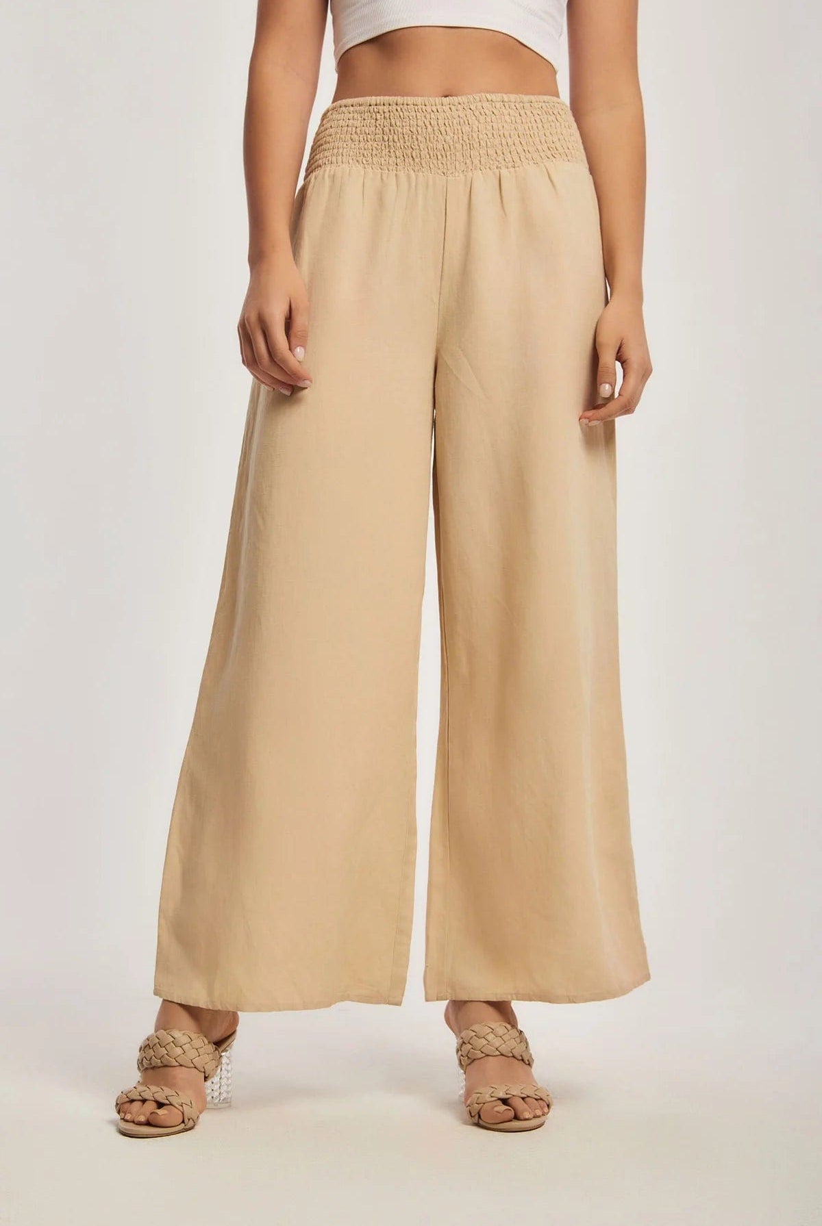 داليدرس بنطلون نسائي سادة واسع بخصر مطاط بيج