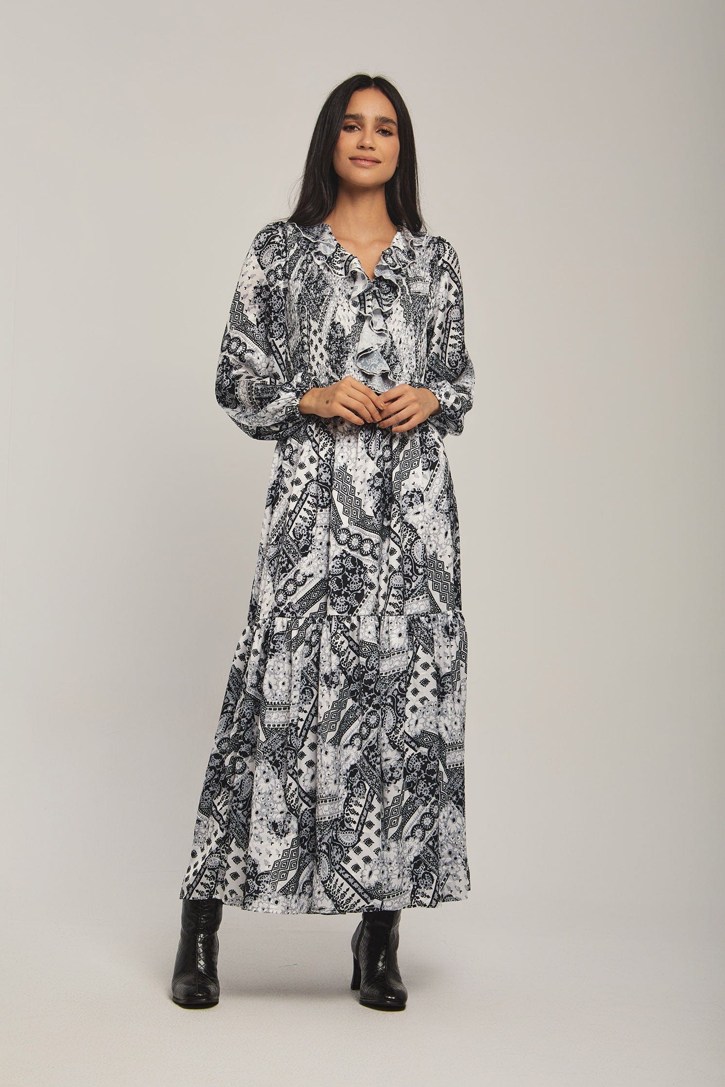 داليدرس فستان نسائي مشجر بكرانيش عالصدر أسود