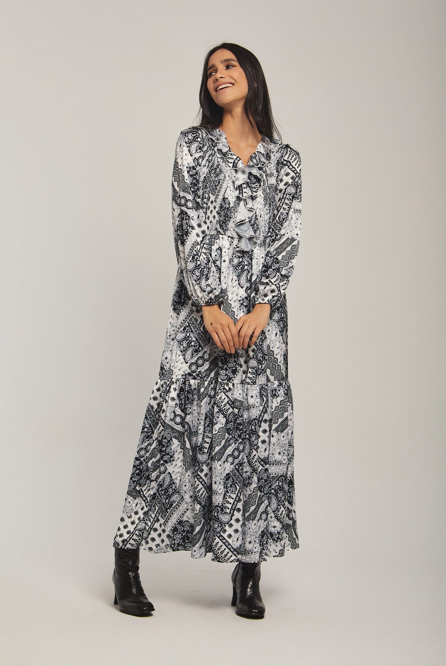 داليدرس فستان نسائي مشجر بكرانيش عالصدر أسود