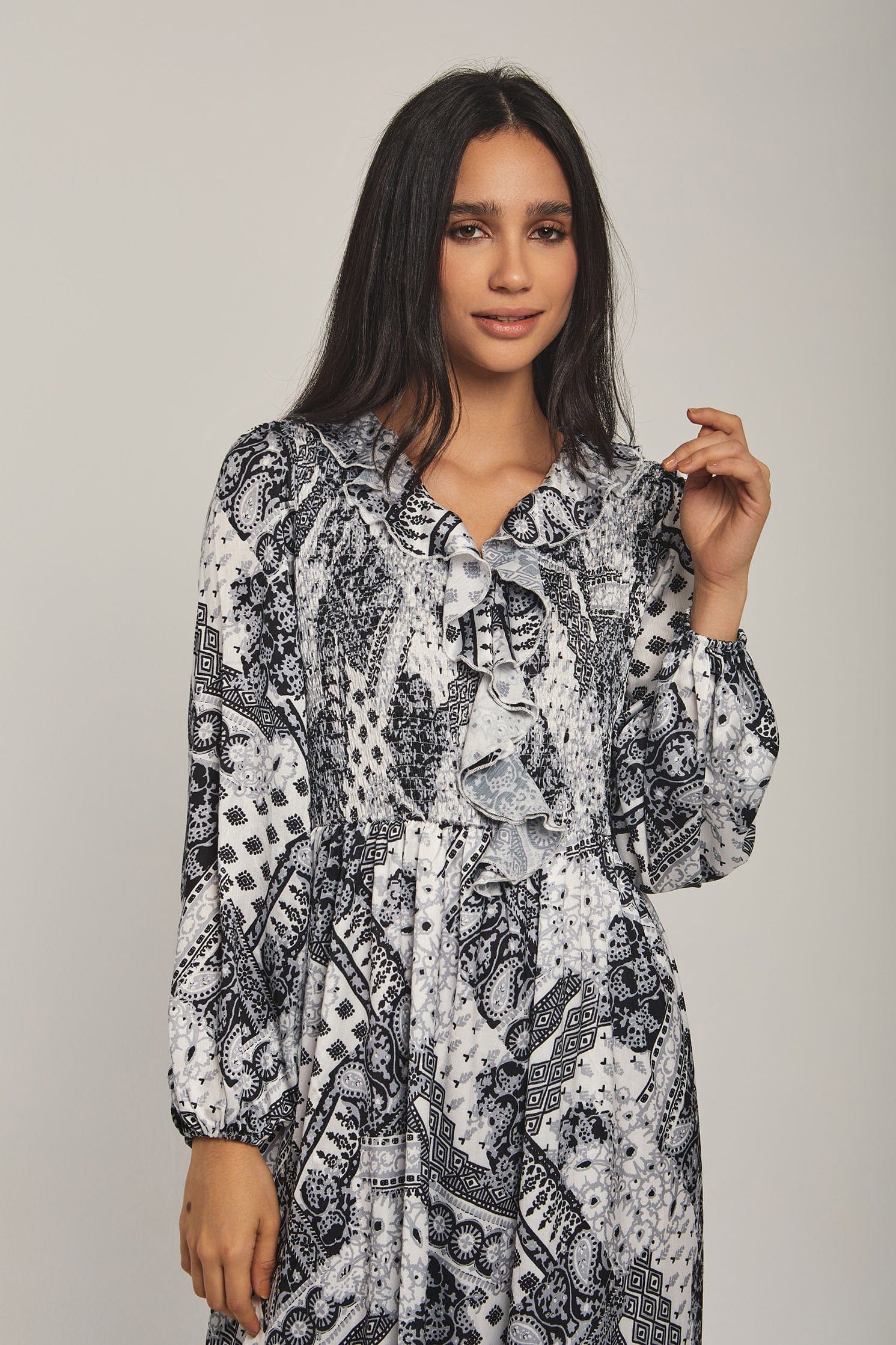 داليدرس فستان نسائي مشجر بكرانيش عالصدر أسود