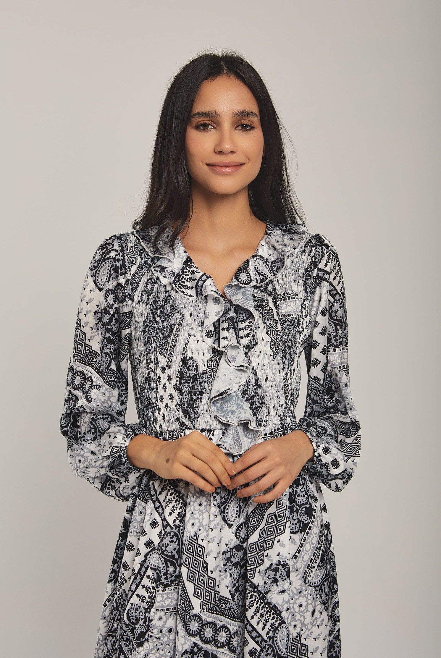 داليدرس فستان نسائي مشجر بكرانيش عالصدر أسود