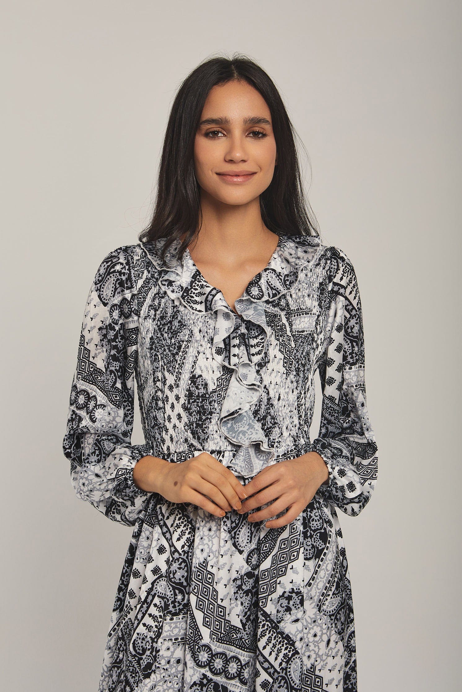 داليدرس فستان نسائي مشجر بكرانيش عالصدر أسود