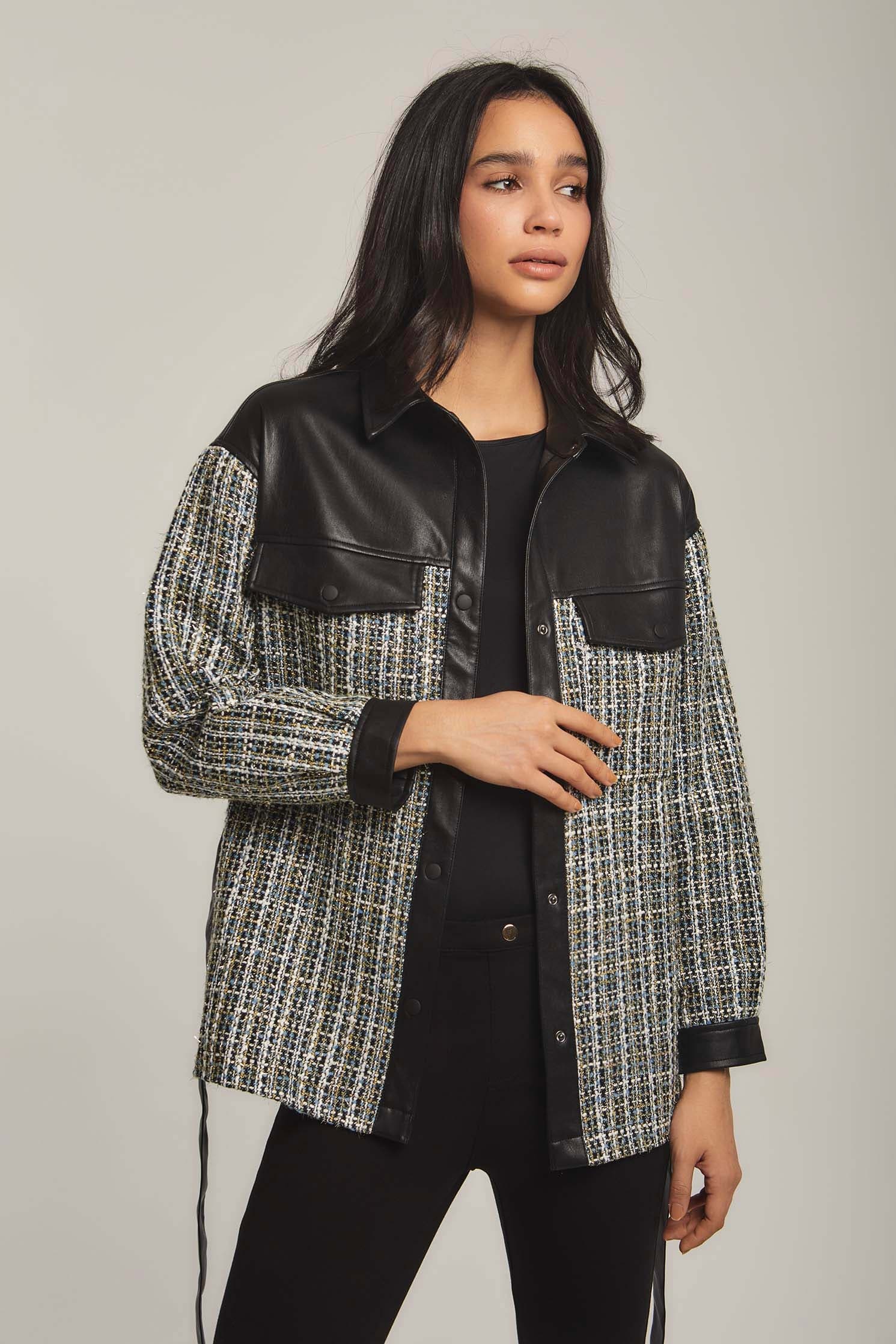 داليدرس جاكيت نسائي مزين بجلد أسود