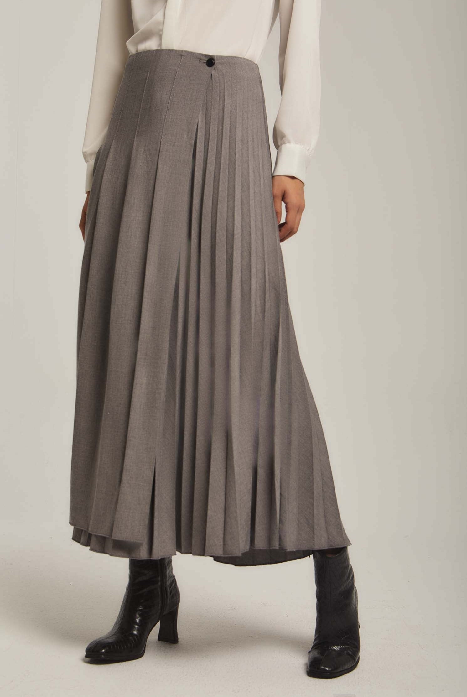 داليدرس تنورة نسائية ميدي بكسرات رمادي