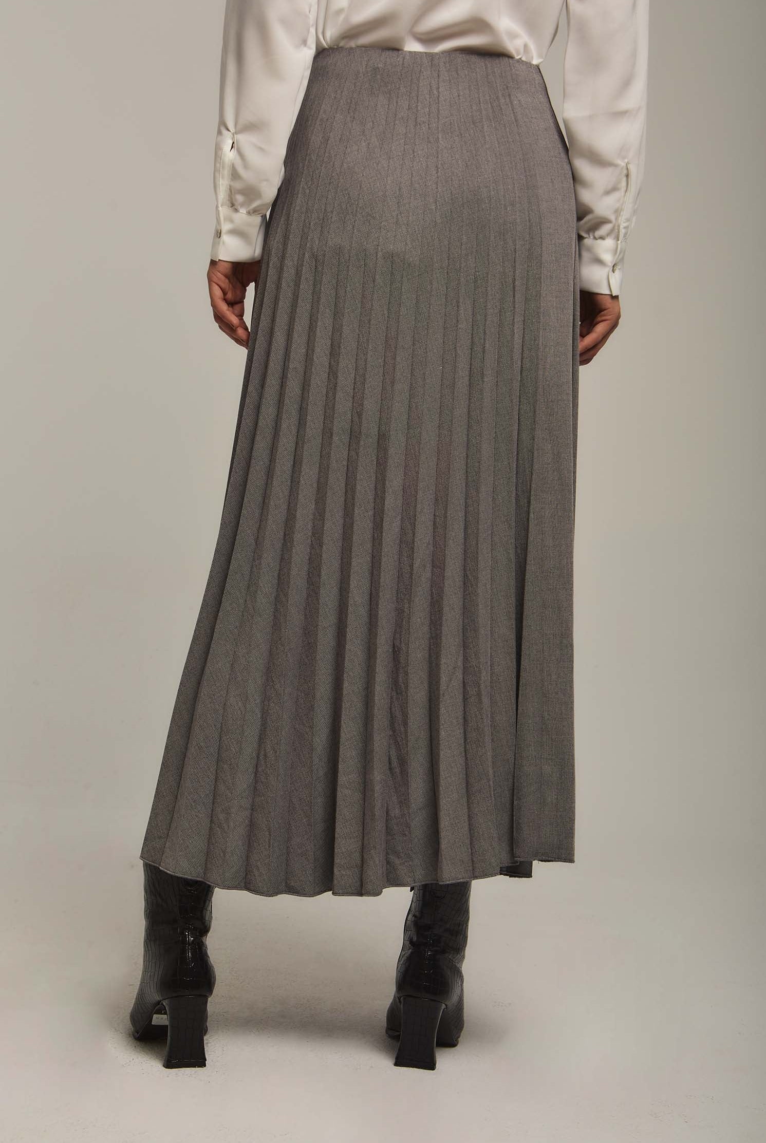 داليدرس تنورة نسائية ميدي بكسرات رمادي