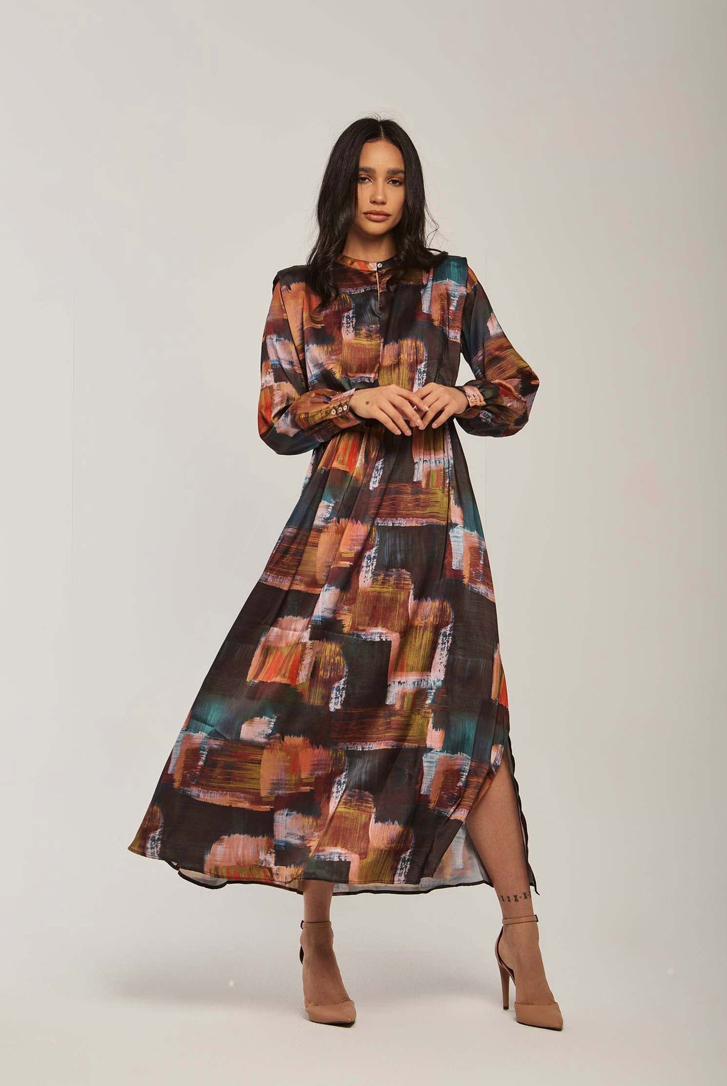 داليدرس فستان نسائي ميدي منقوش كم طويل متعدد الألوان