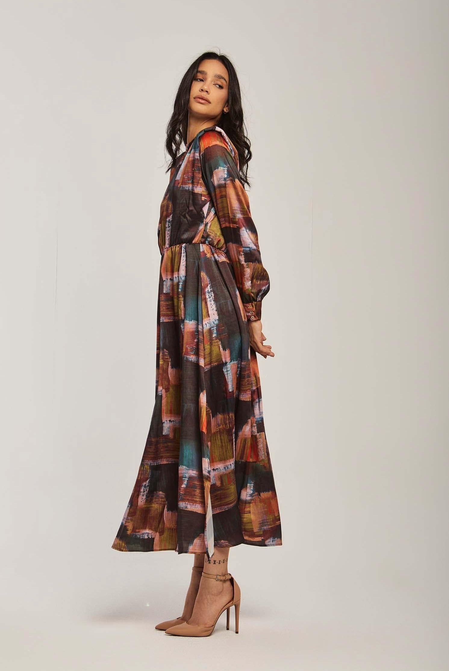 داليدرس فستان نسائي ميدي منقوش كم طويل متعدد الألوان