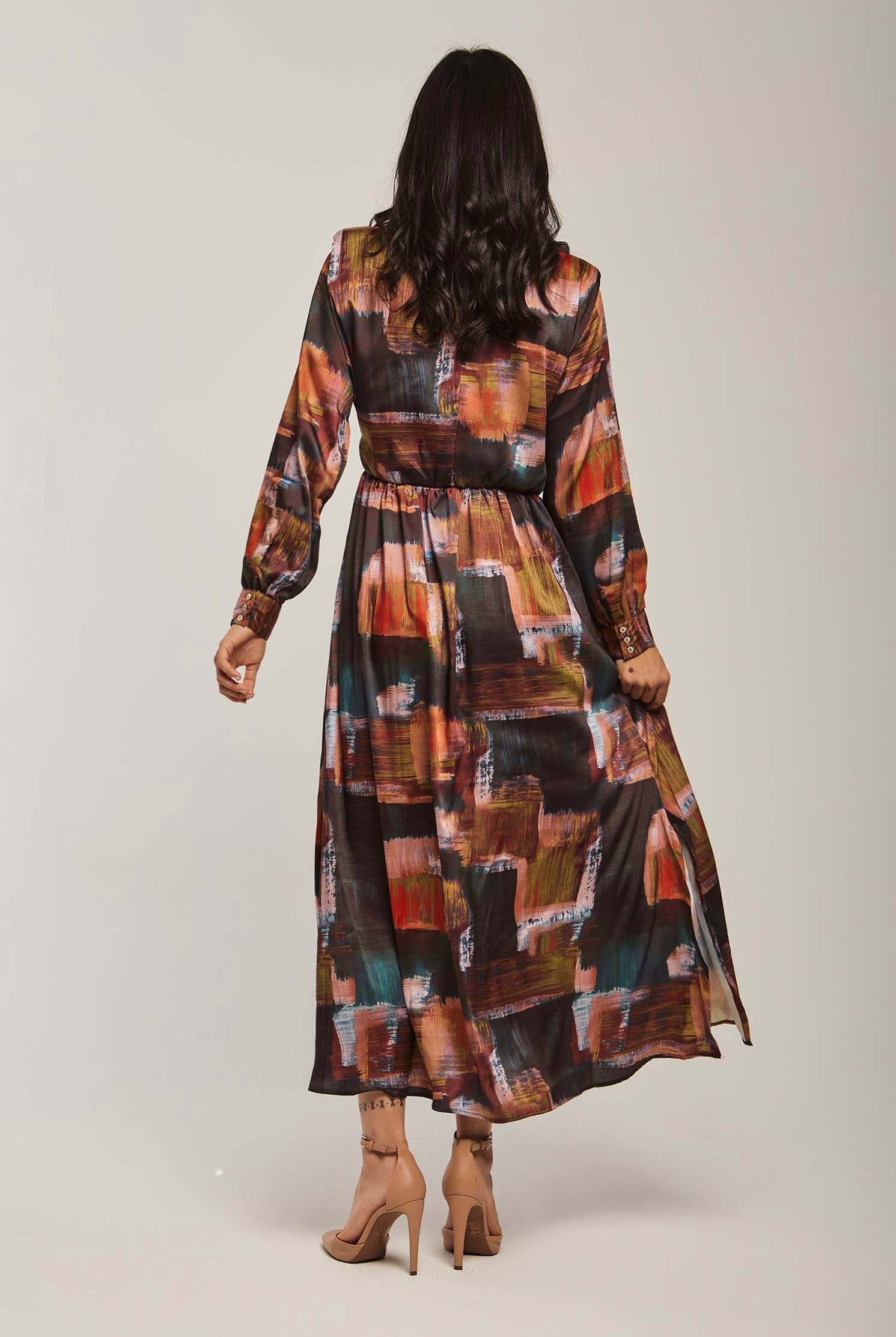 داليدرس فستان نسائي ميدي منقوش كم طويل متعدد الألوان