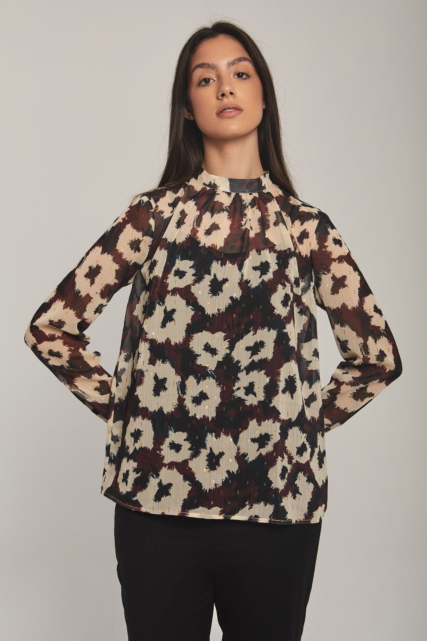 داليدرس بلوزة نسائية شفون مشجرة مطبوعة