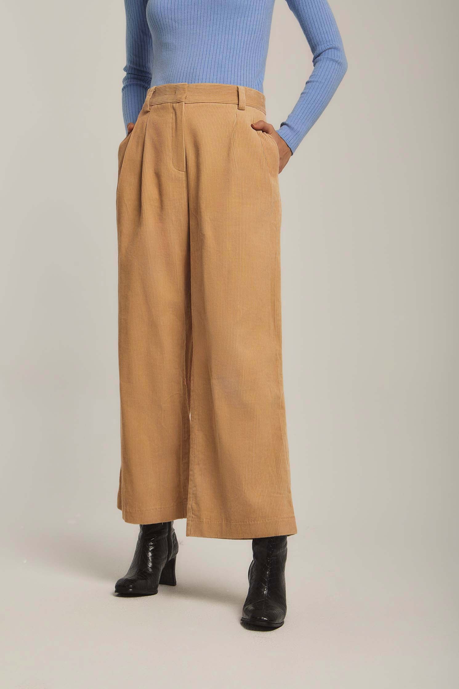 داليدرس بنطال نسائي مضلع بكسرات أصفر شاحب