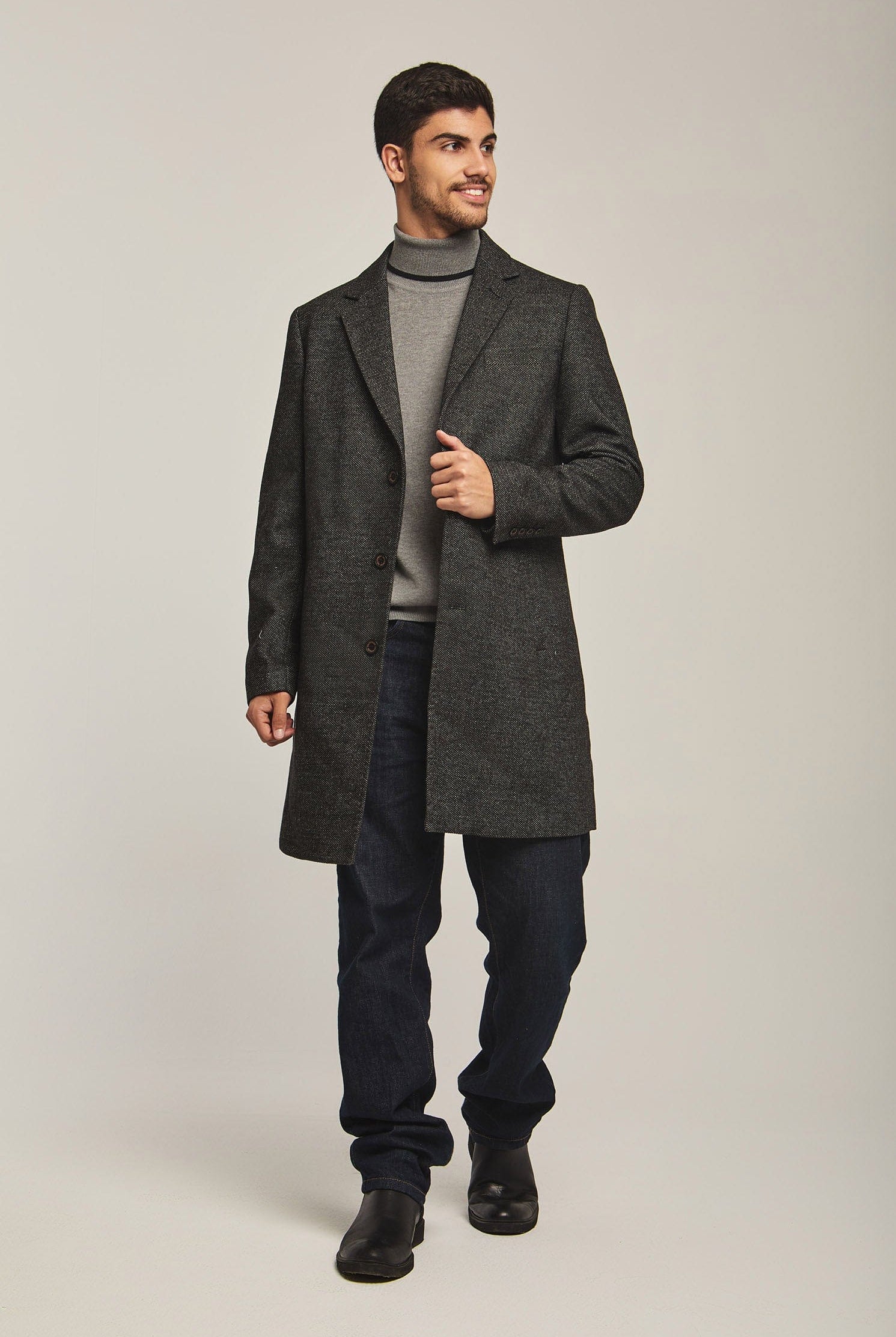 داليدرس بالطو رجالي طويل سادة أسود