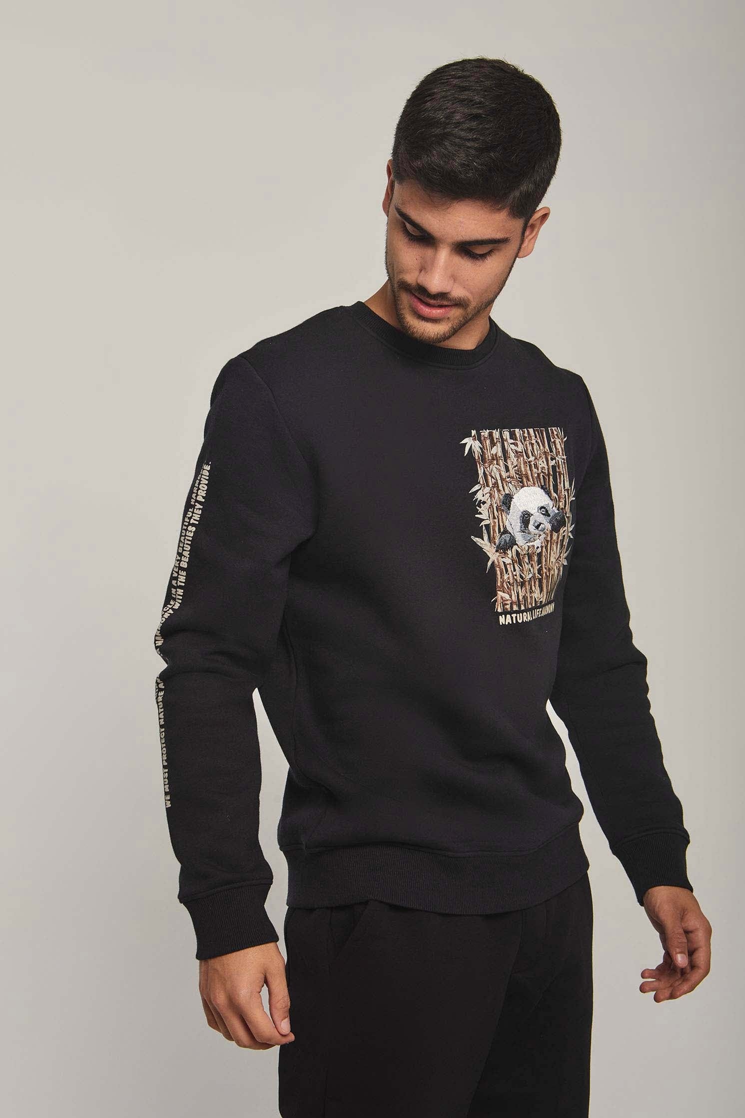 داليدرس سويت شيرت رجالي برسمة باندا أسود