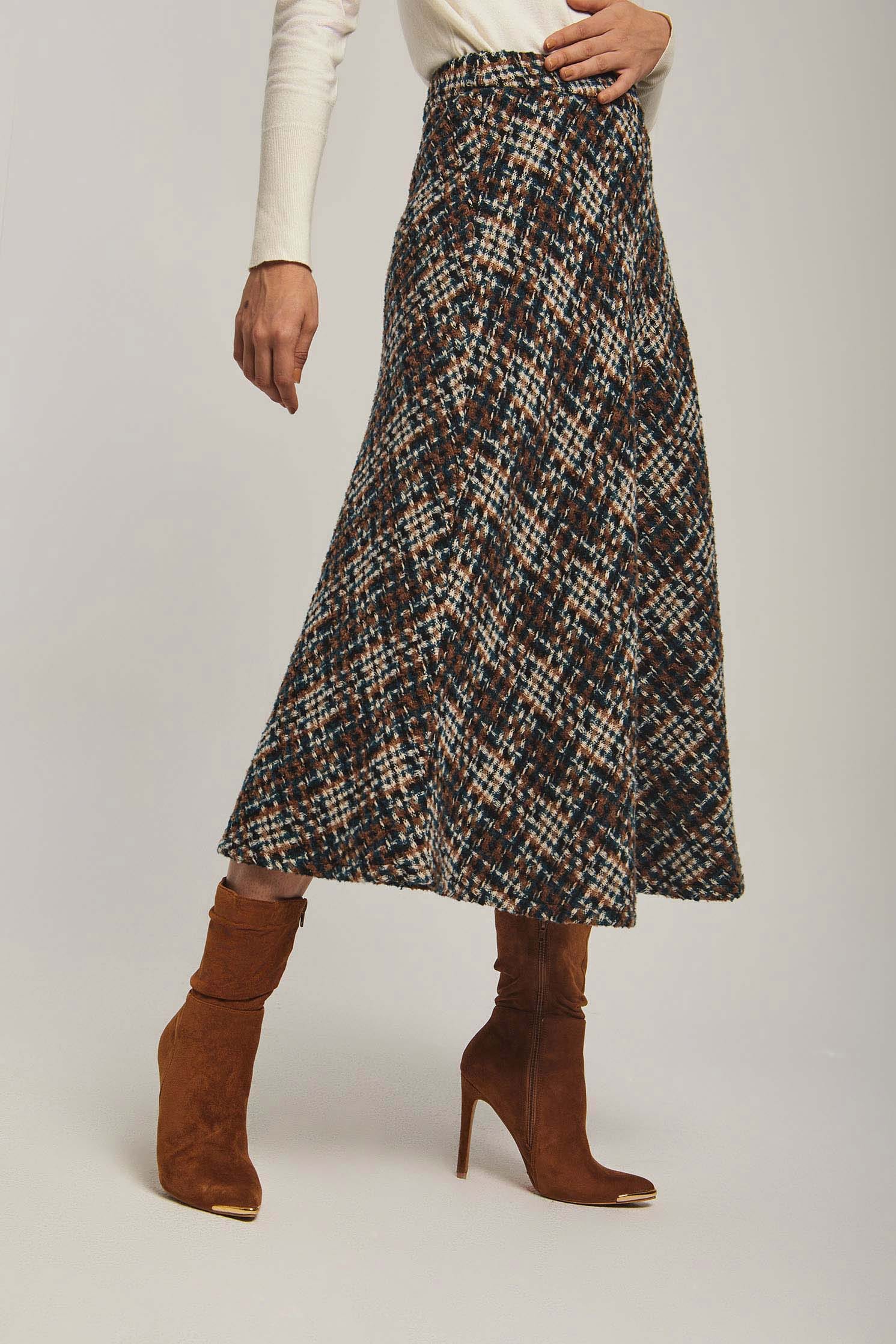 داليدرس تنورة نسائية ميدي منسوجة متعدد الألوان