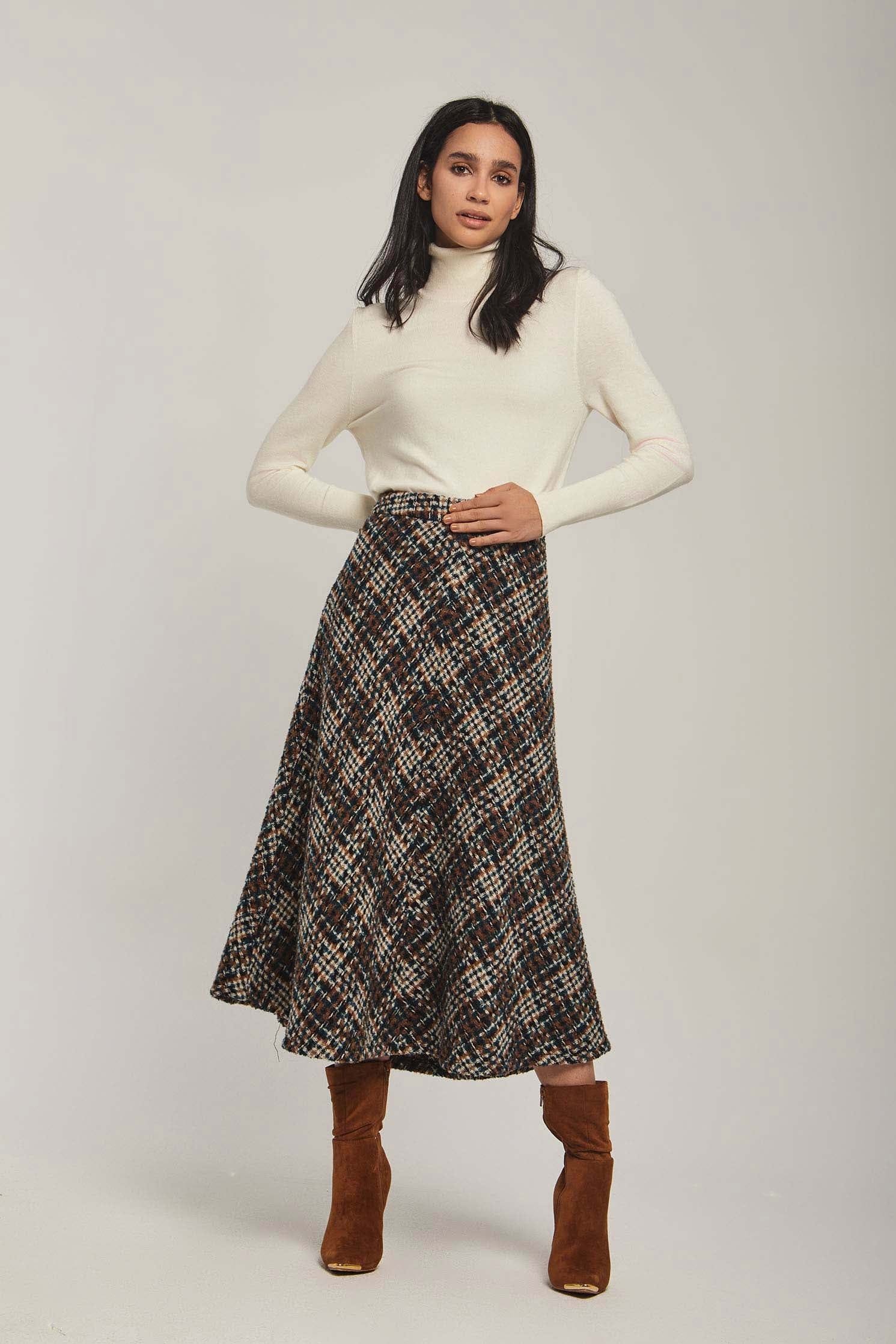 داليدرس تنورة نسائية ميدي منسوجة متعدد الألوان