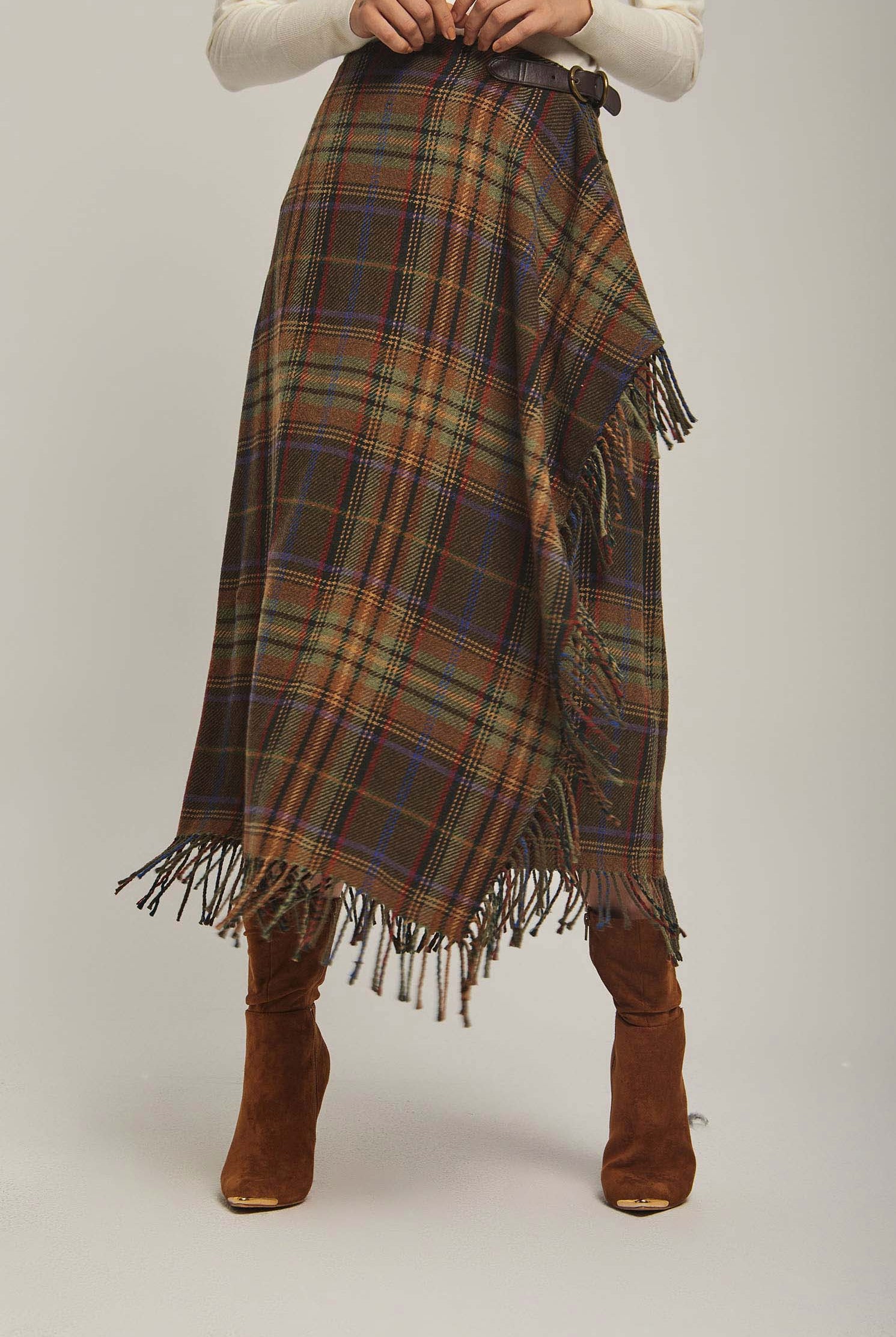 داليدرس تنورة نسائية لف كاروهات ميدي متعدد الألوان