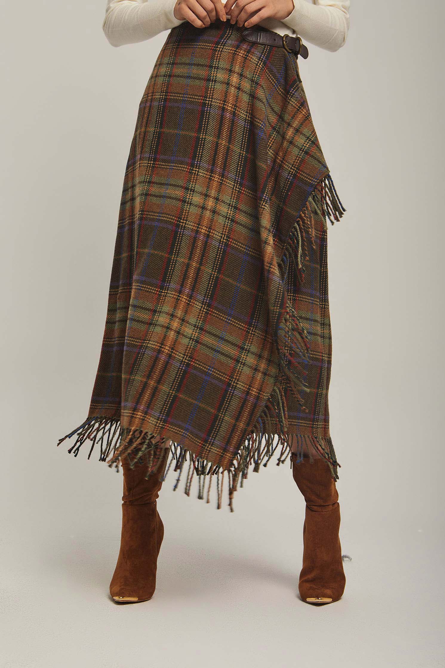 داليدرس تنورة نسائية لف كاروهات ميدي متعدد الألوان