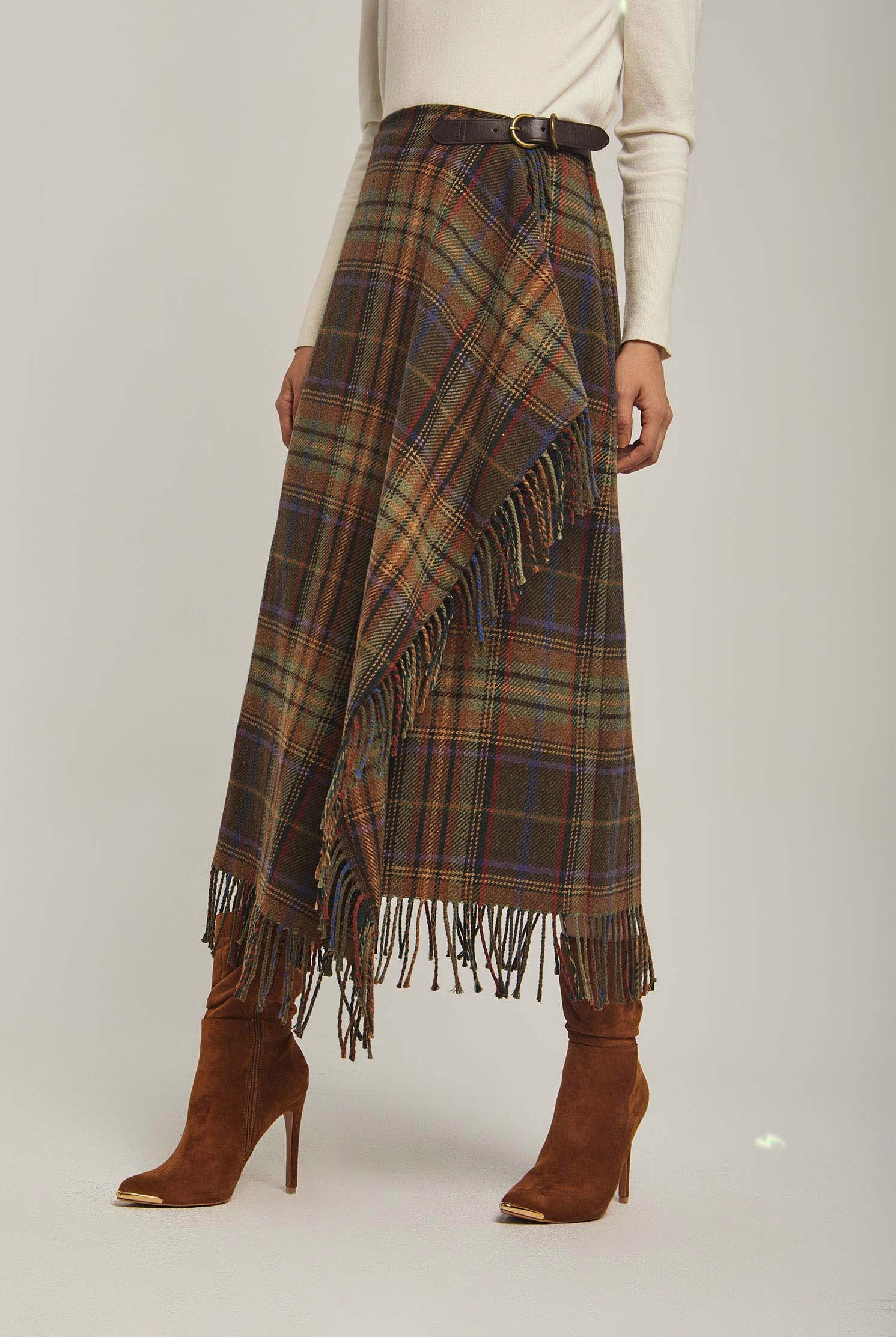 داليدرس تنورة نسائية لف كاروهات ميدي متعدد الألوان