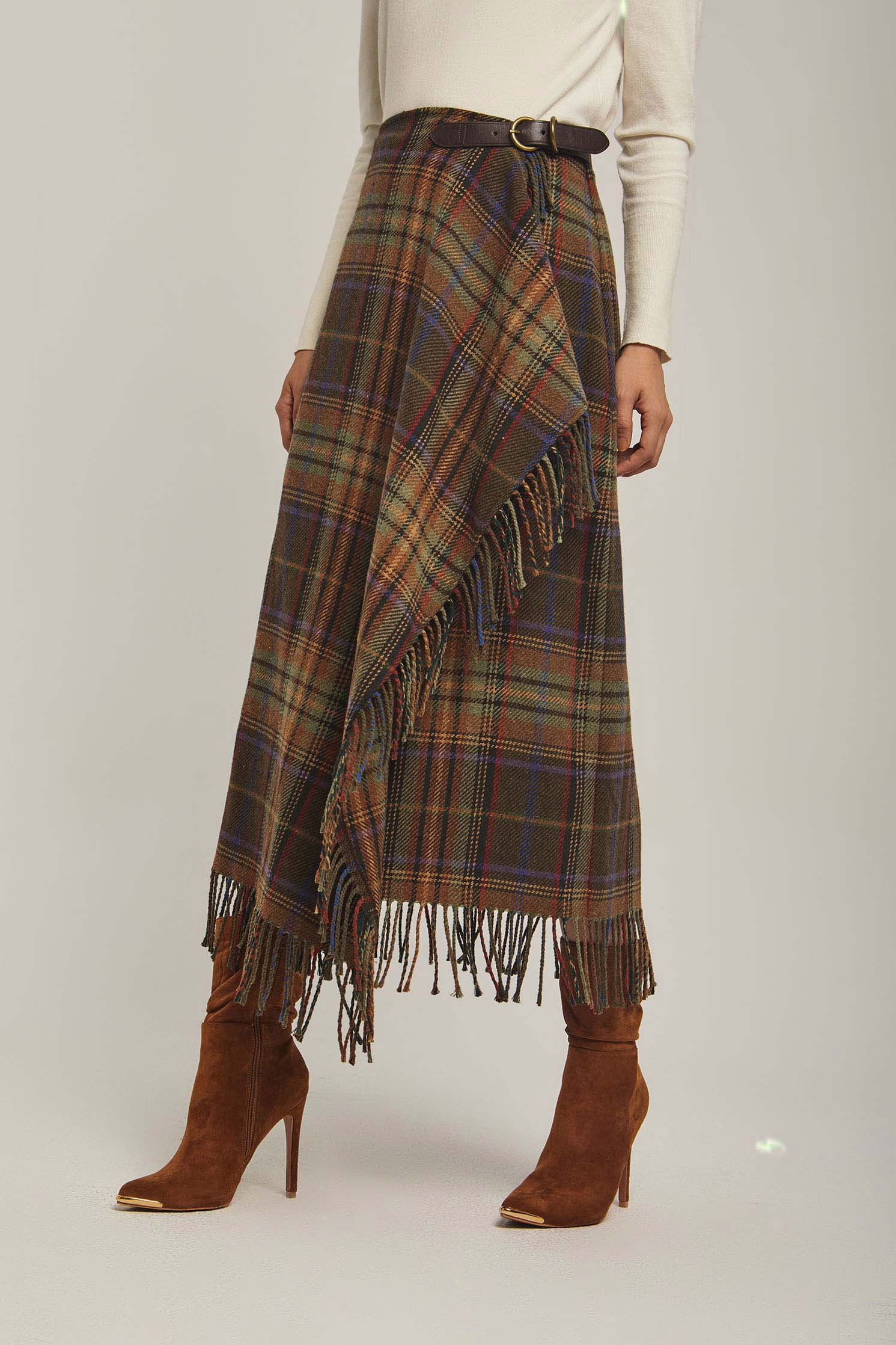 داليدرس تنورة نسائية لف كاروهات ميدي متعدد الألوان