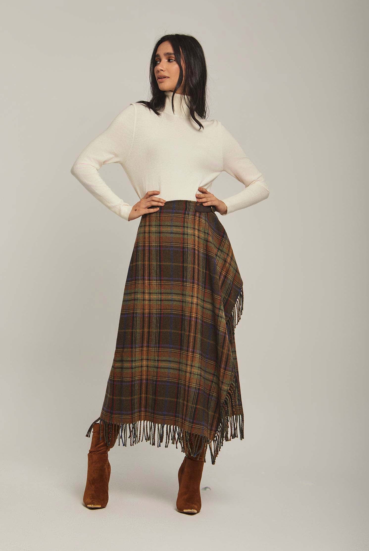 داليدرس تنورة نسائية لف كاروهات ميدي متعدد الألوان