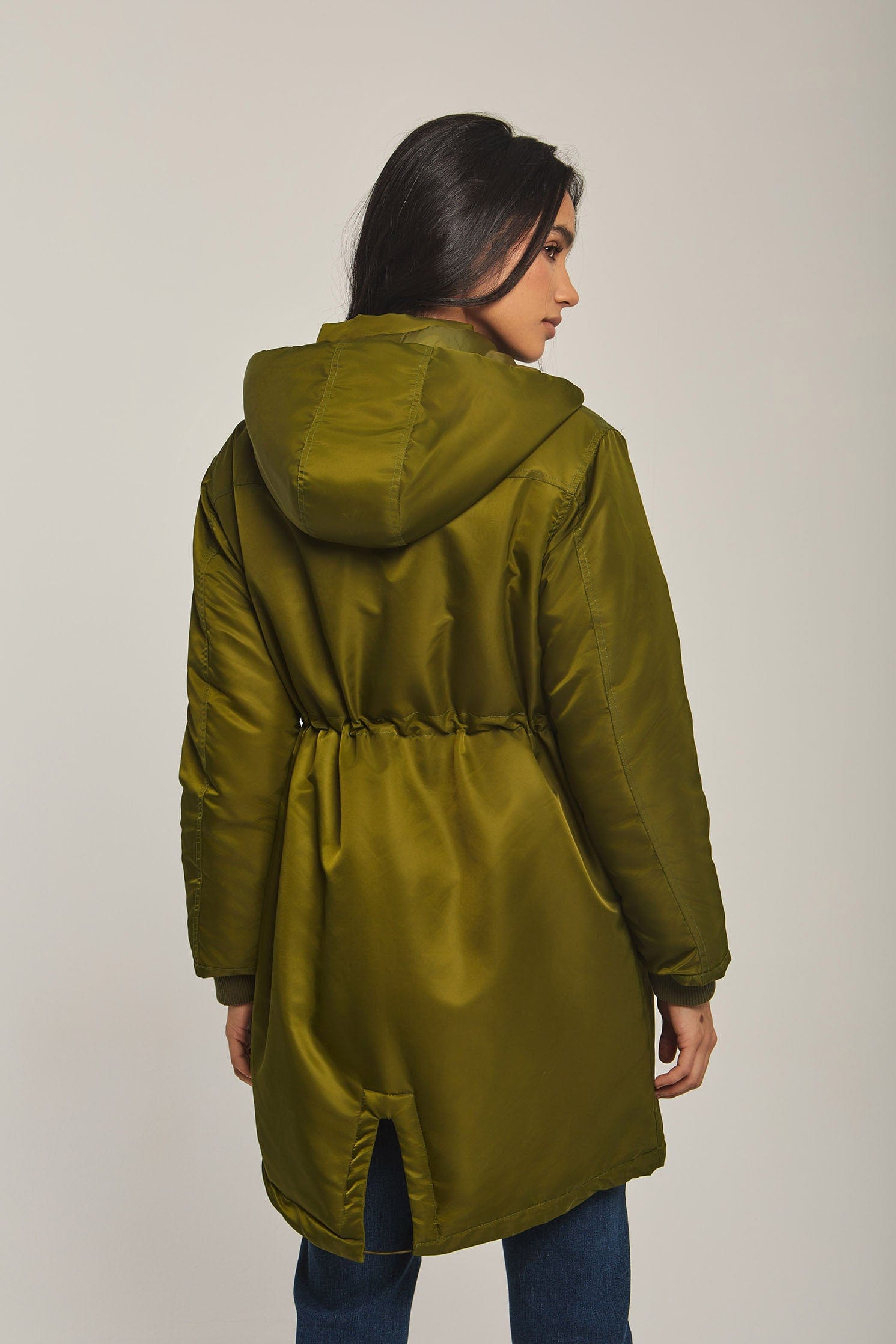 داليدرس جاكيت نسائي طويل بمب كم طويل أخضر