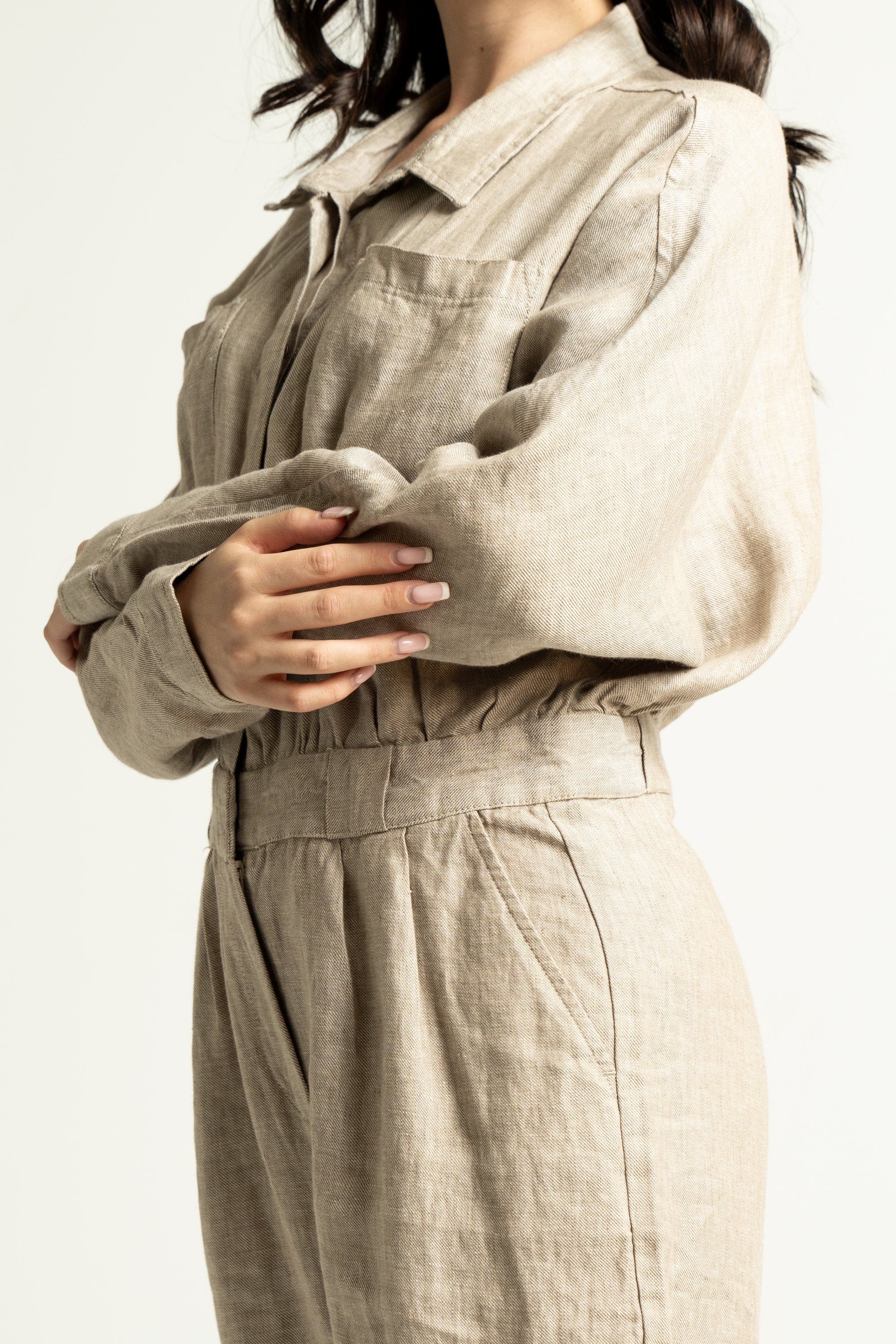 داليدرس جمبسوت نسائي طويل بأكمام طويلة بيج