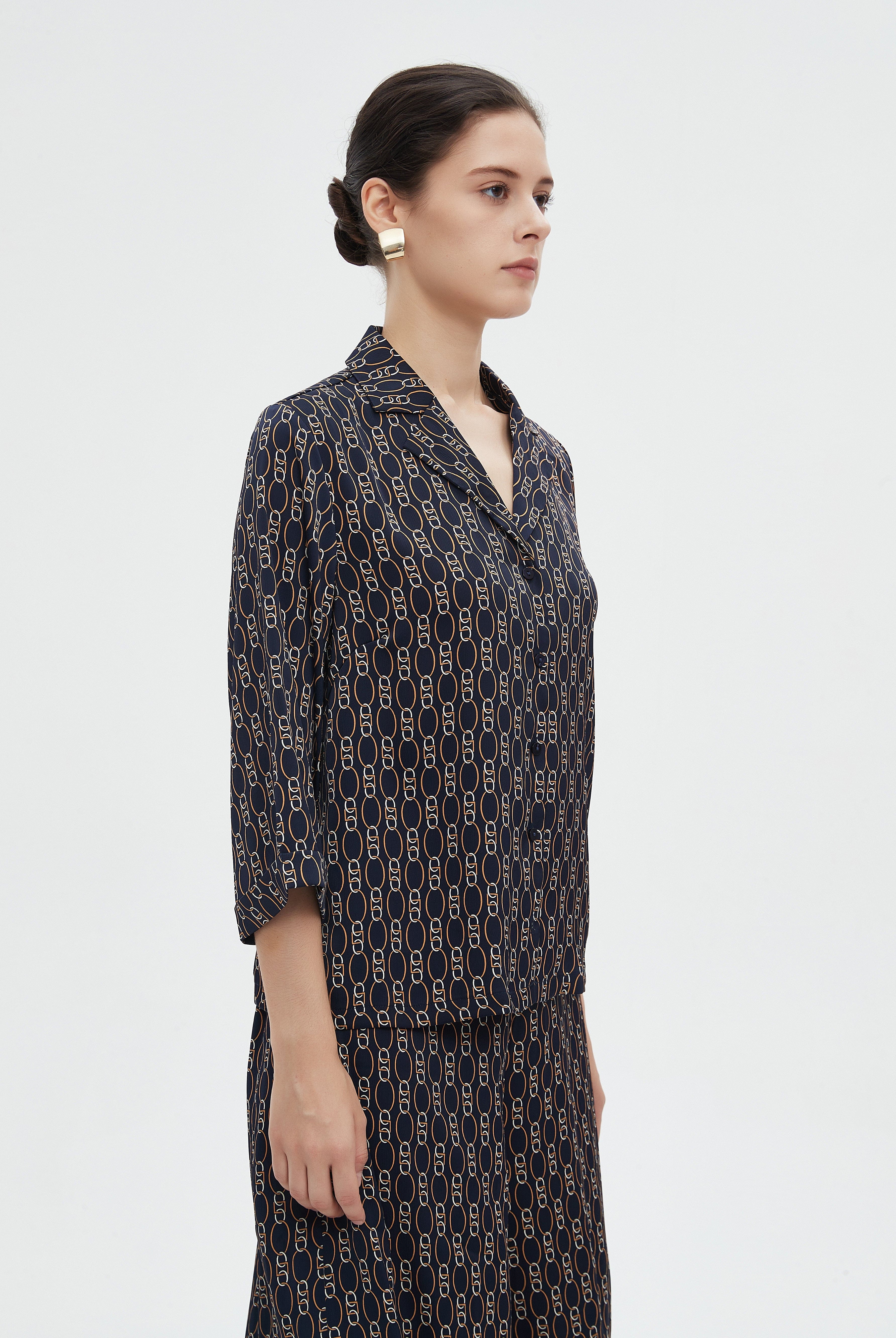 ميكا بلوزة نسائية 3/4 كم مشجرة بياقة