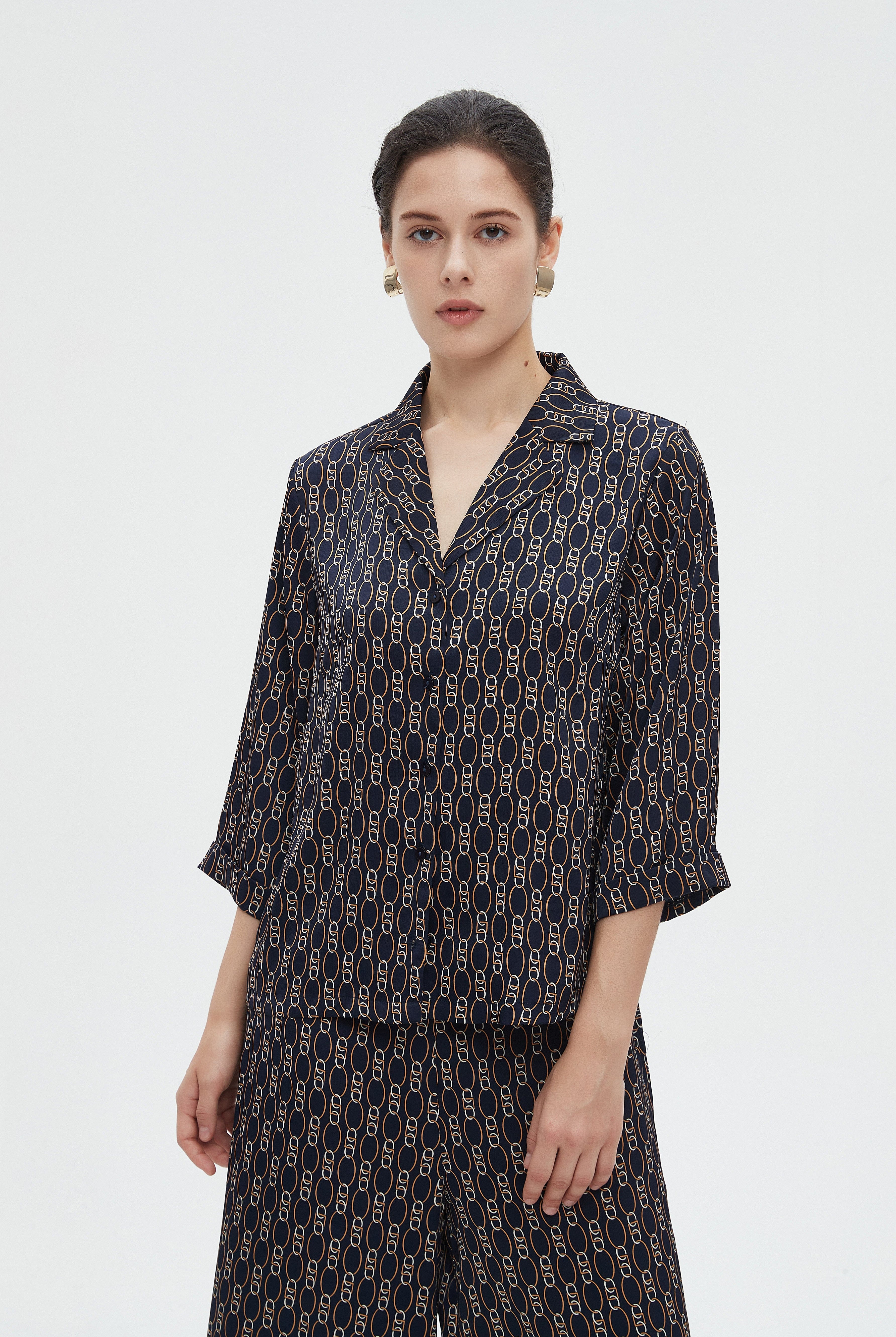 ميكا بلوزة نسائية 3/4 كم مشجرة بياقة