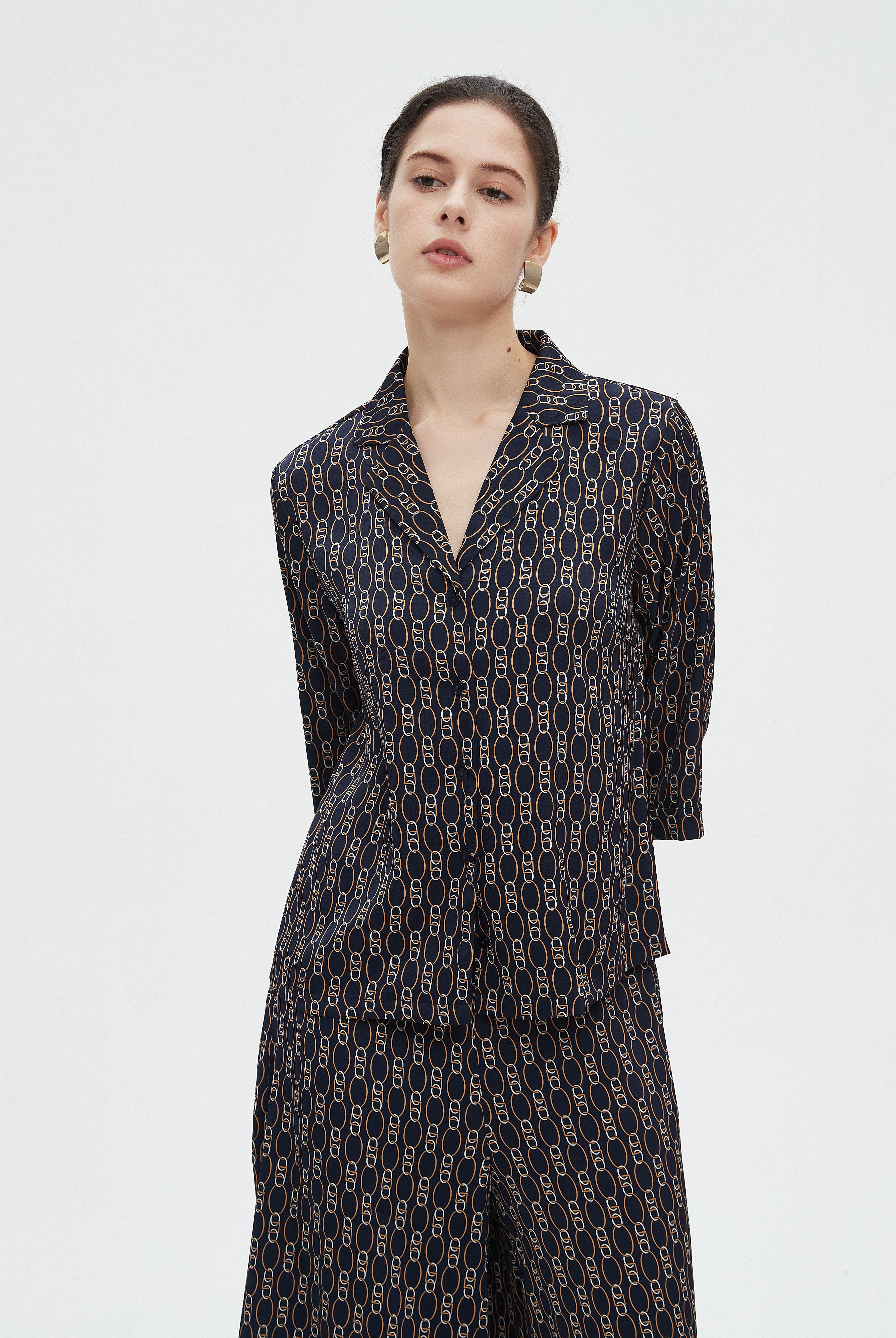 ميكا بلوزة نسائية 3/4 كم مشجرة بياقة