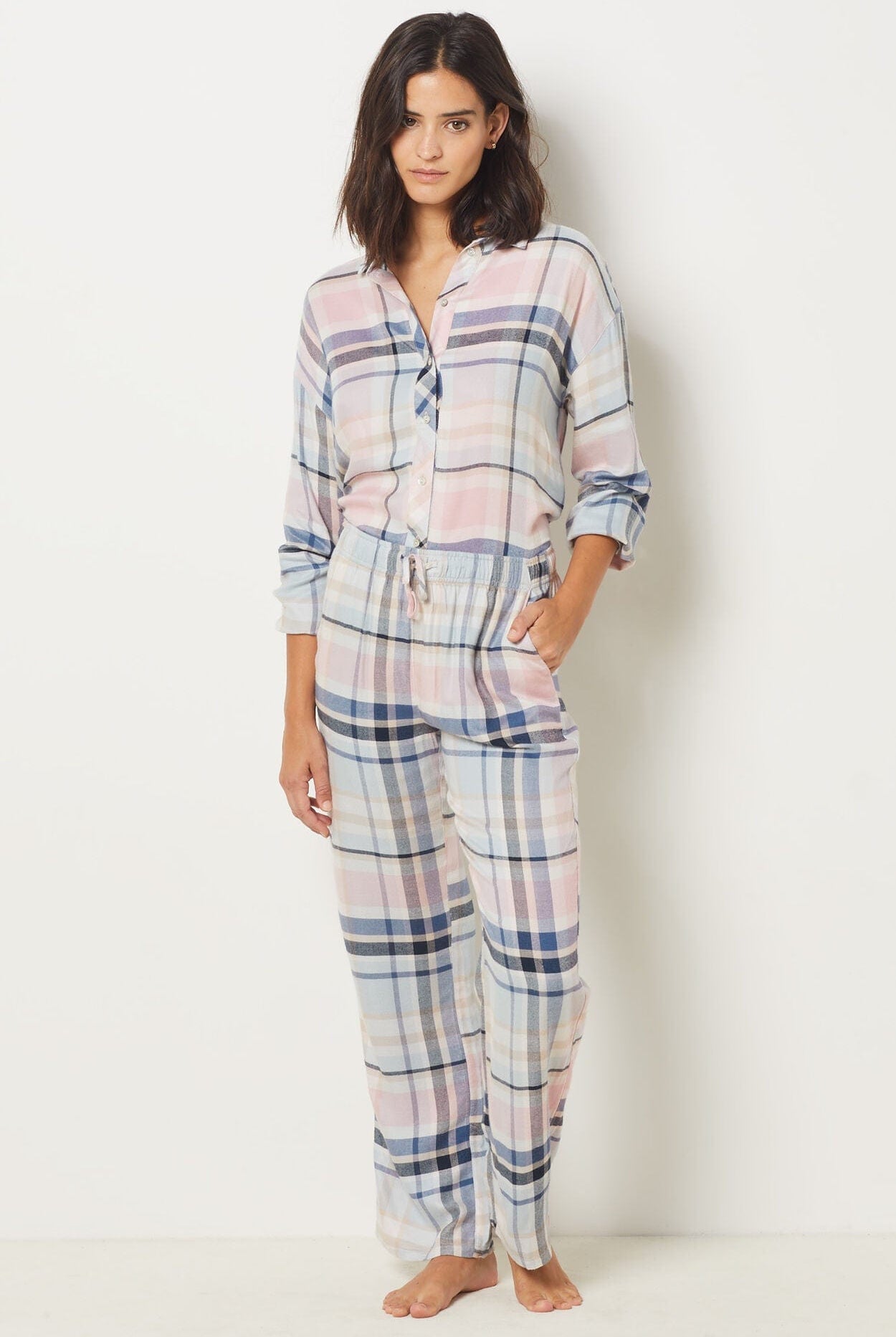 اتام بنطلون مربعات واسع نسائي وردي