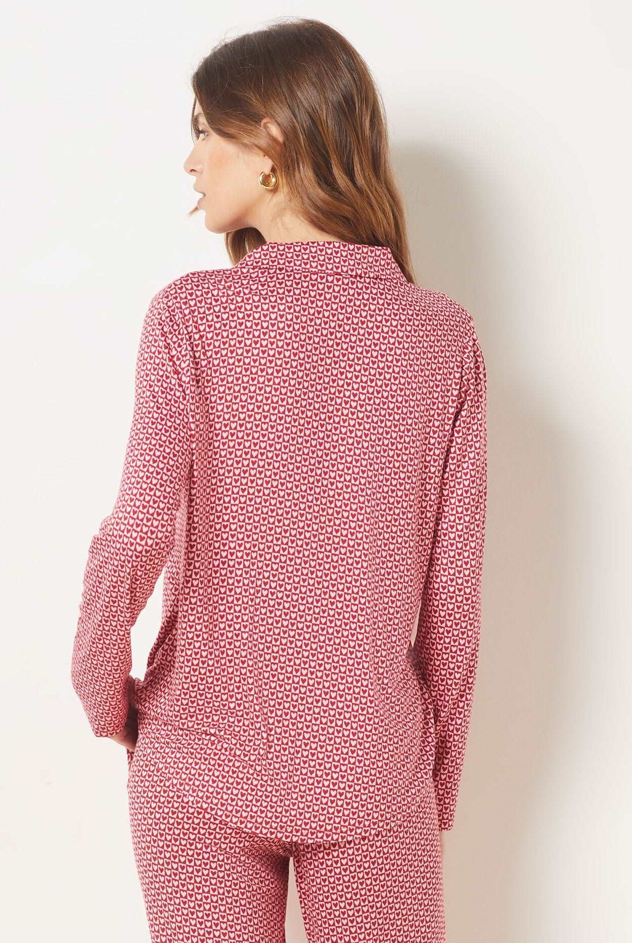 اتام بلوزة منقطة كم طويل نسائي أحمر