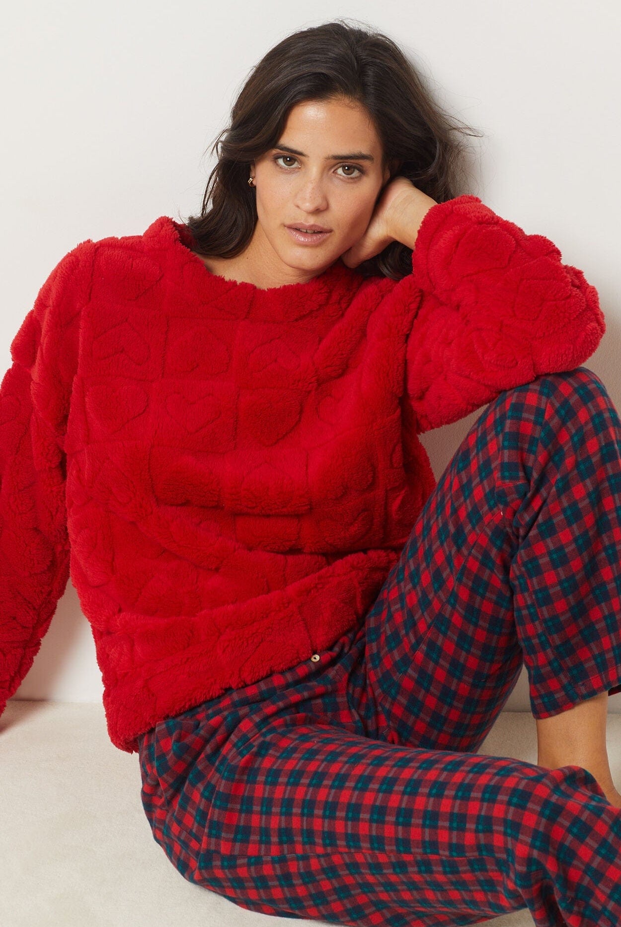 اتام بنطلون كاروهات ملون واسع طويل نسائي أحمر