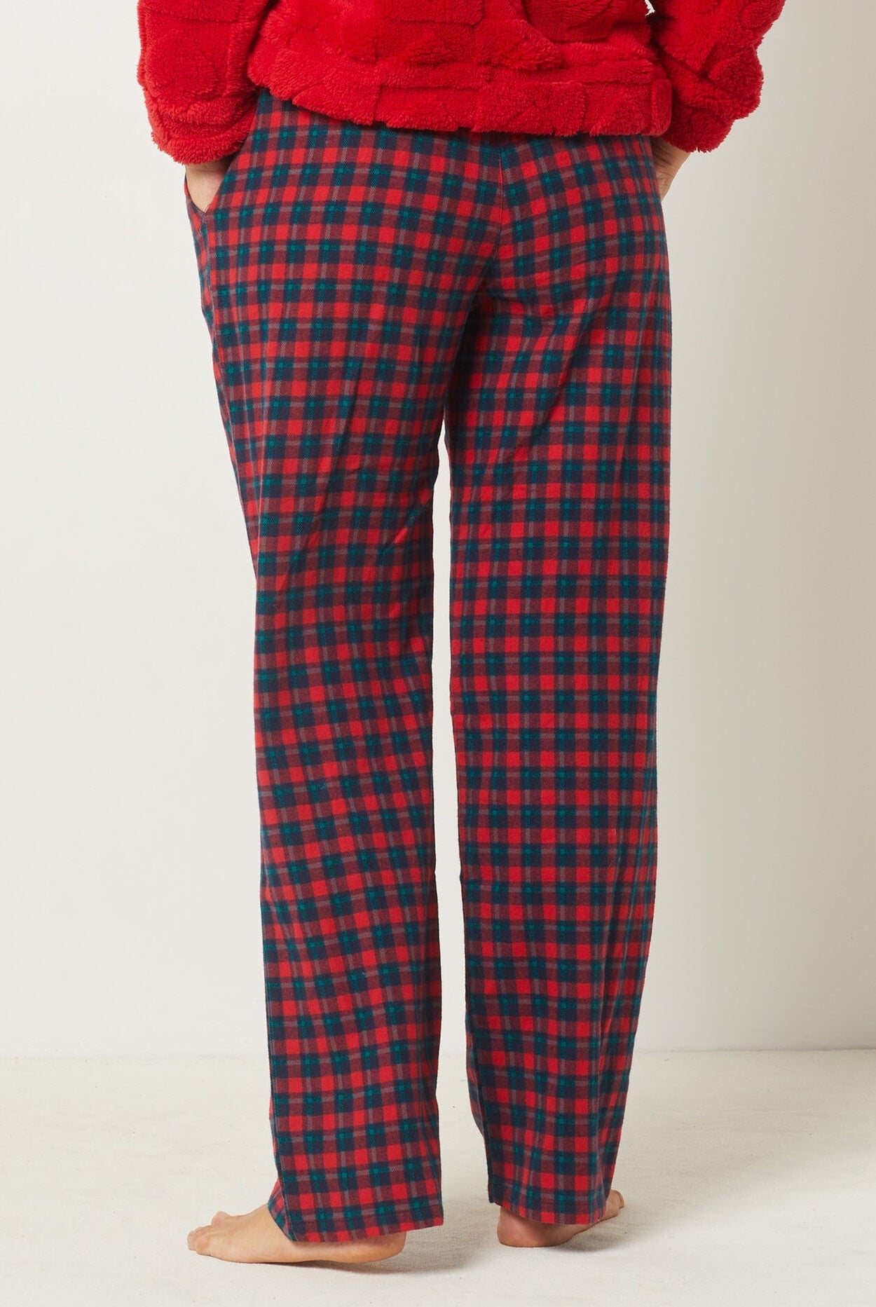 اتام بنطلون كاروهات ملون واسع طويل نسائي أحمر