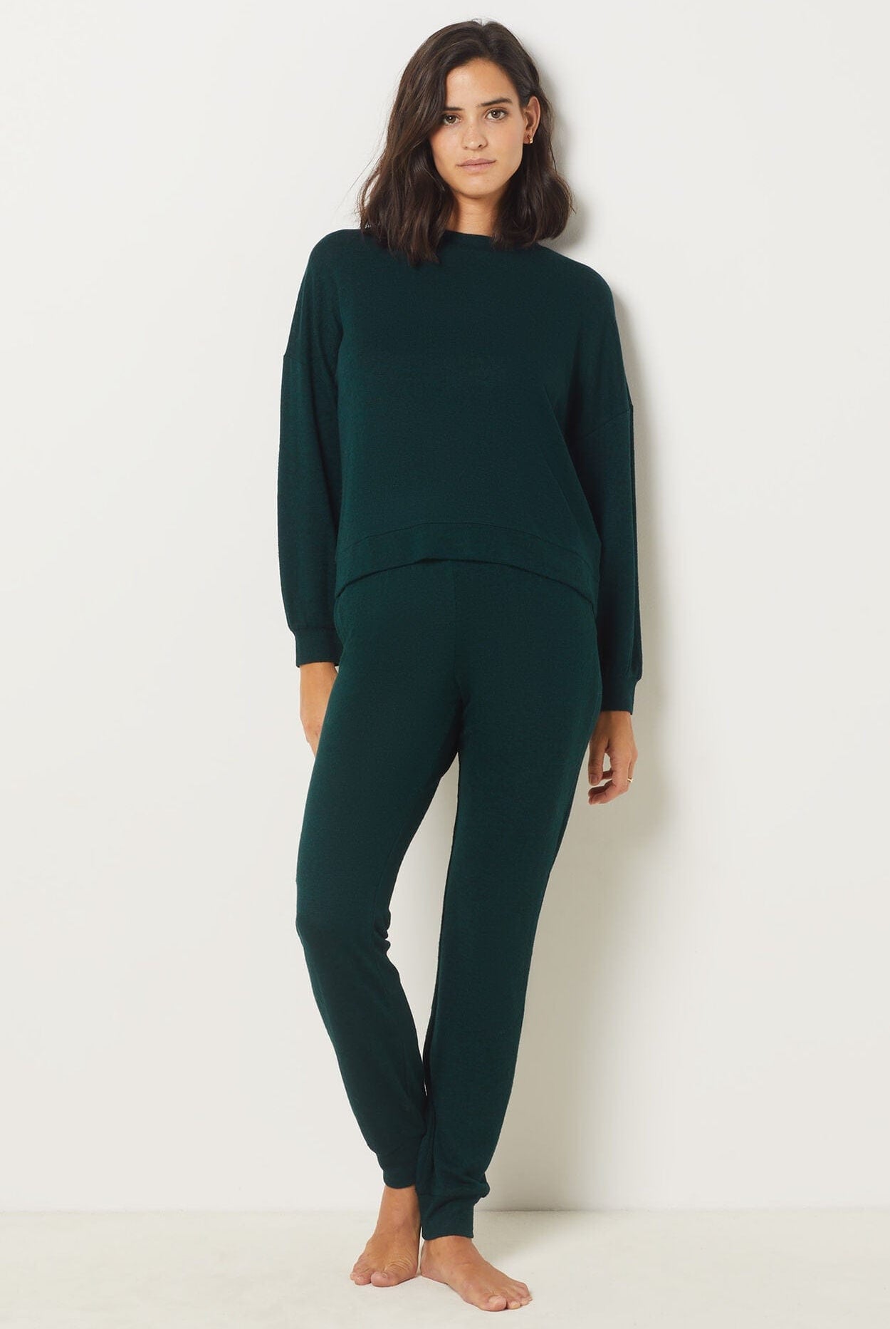 اتام بلوزة منزل نسائية سادة بأكمام طويلة أخضر